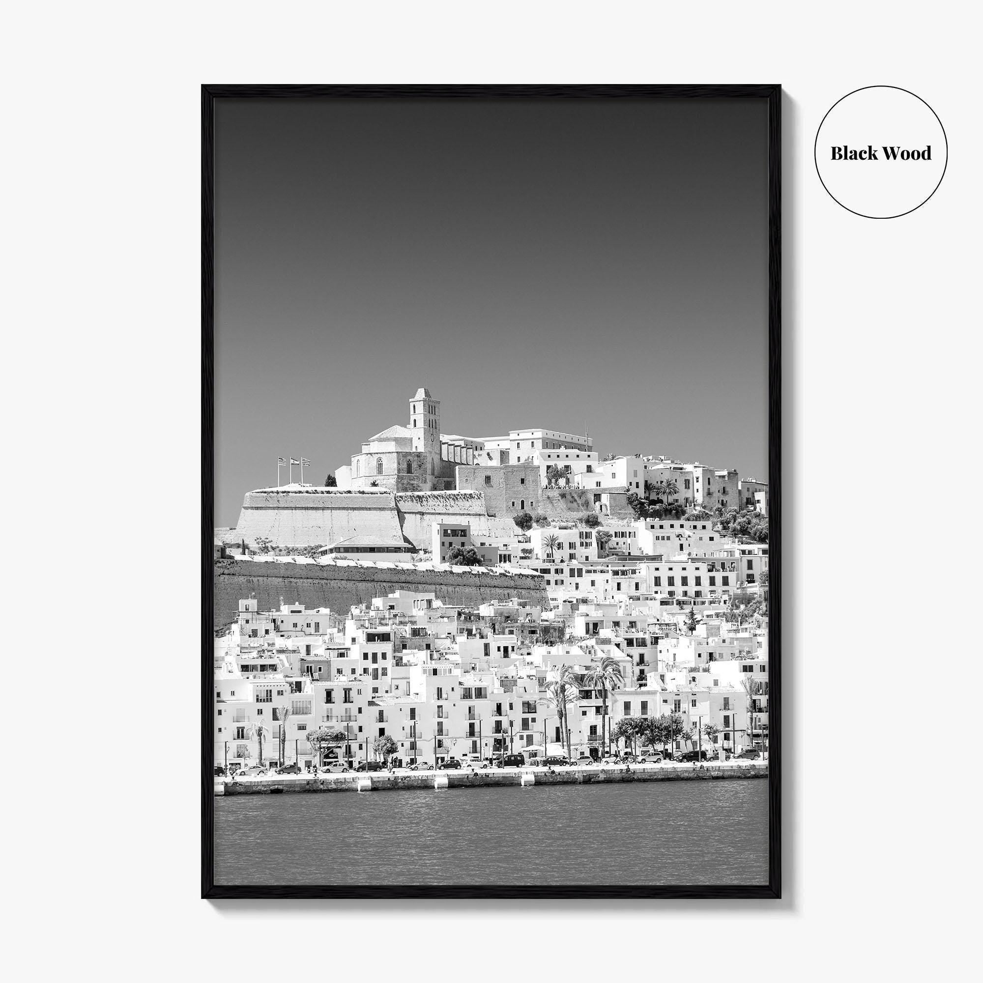 Ibiza Skyline Black and White Fine Art Photo Print, Balearic Islands Spain Poster