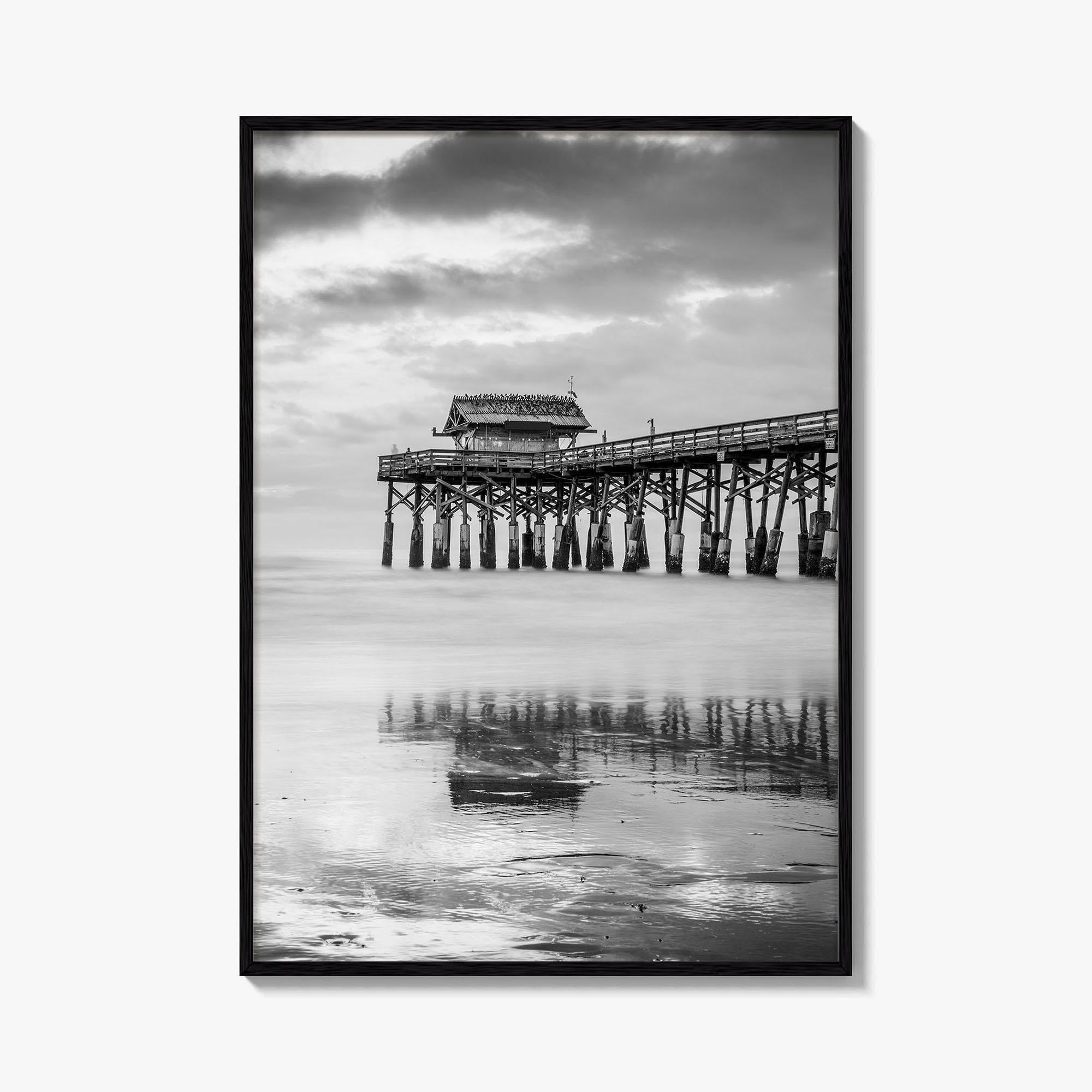 Cocoa Beach Black and White Fine Art Photo Print, Pier Florida Space Coast Poster