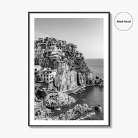 Manarola Black and White Fine Art Photo Print, Cinque Terre Italy Wall Decor Poster