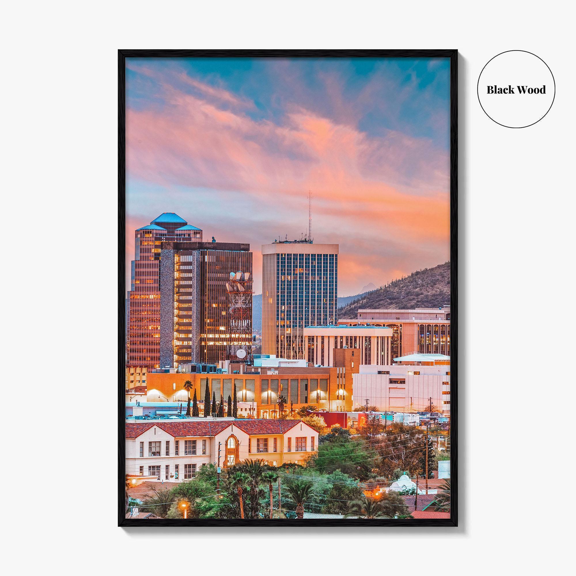 Tucson Skyline Fine Art Photo Print, Arizona, Downtown, Sentinel Peak A Mountain, Wall Decor