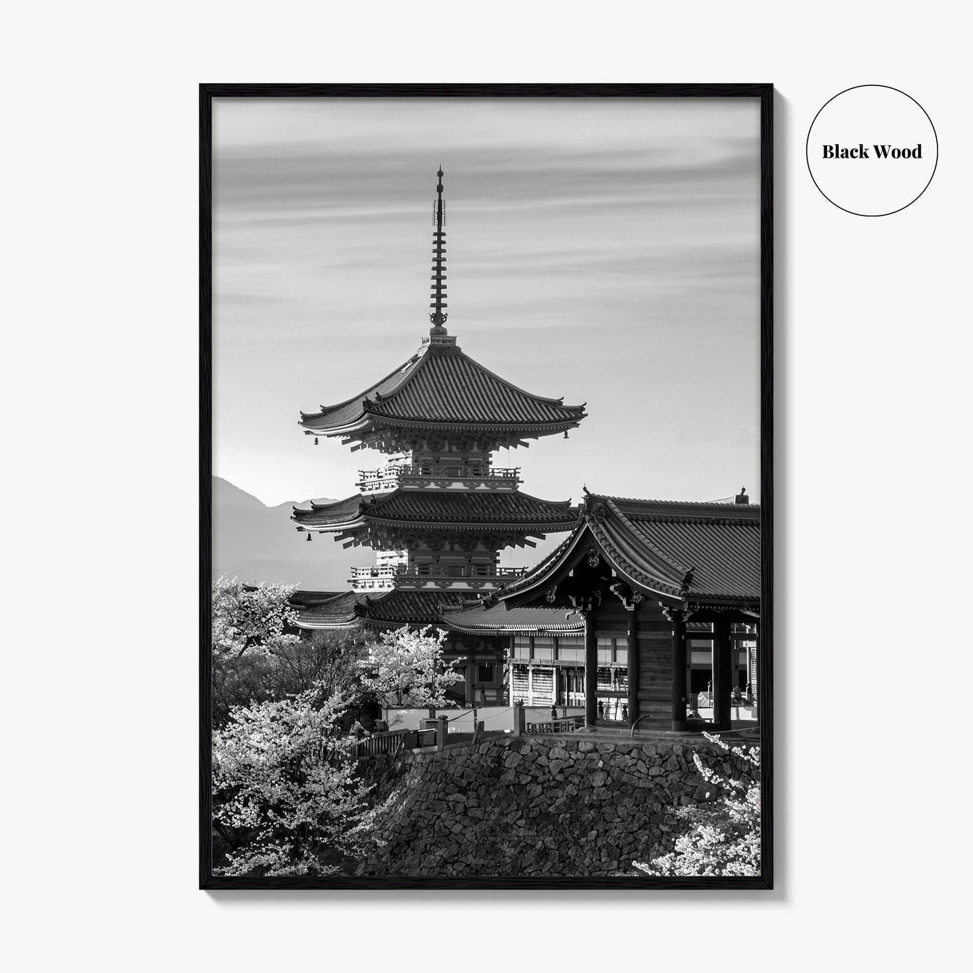 Kyoto Black and White Fine Art Photo Print, Kiyomizu-dera Sakura Cherry Blossom Japan Poster
