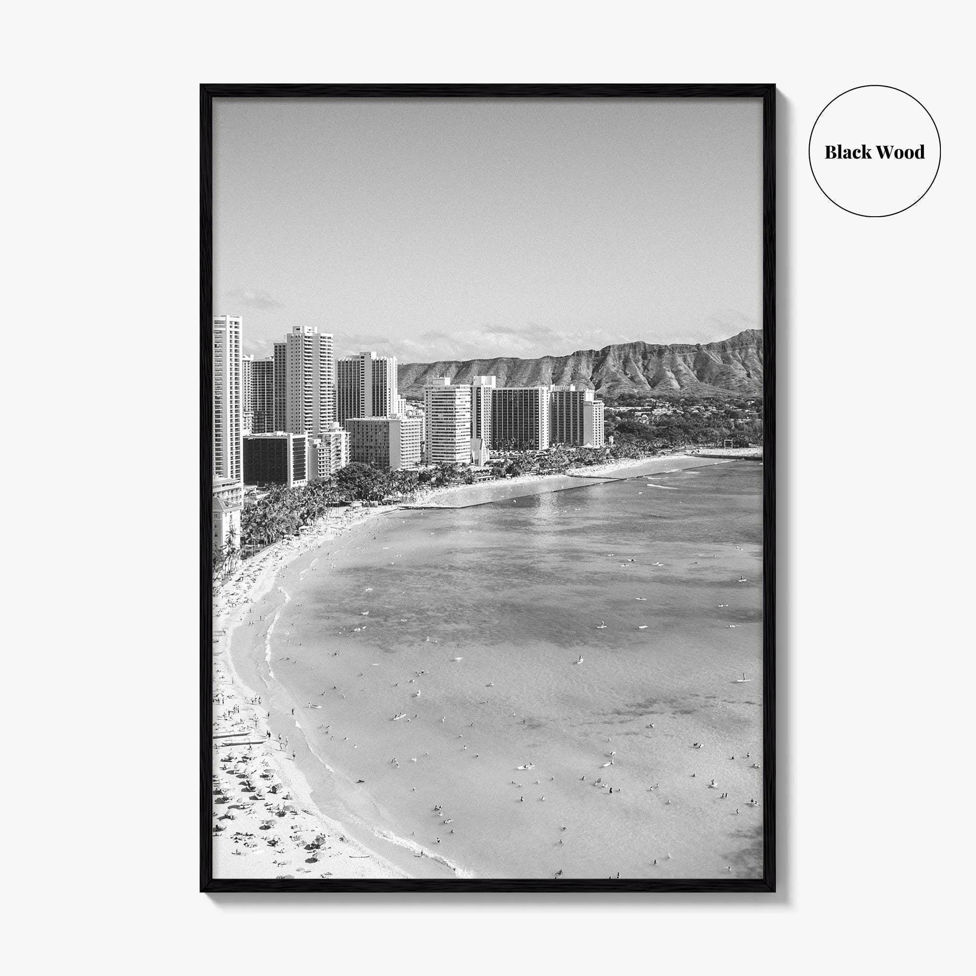 Honolulu Black and White Fine Art Photo Print, Diamond Head, Oahu Hawaii, USA