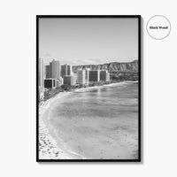 Honolulu Black and White Fine Art Photo Print, Diamond Head, Oahu Hawaii, USA