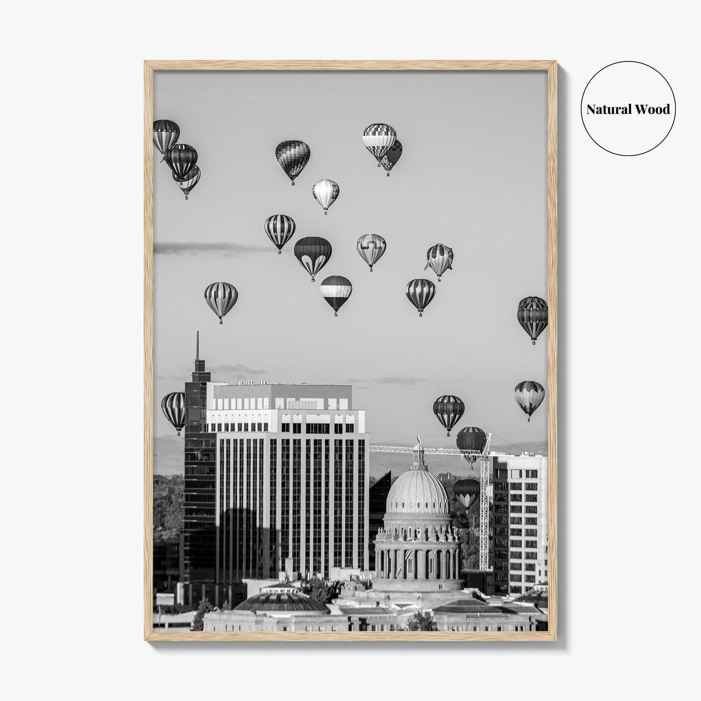 Boise Skyline Black and White Fine Art Photo Print, Idaho Capitol Balloons Poster
