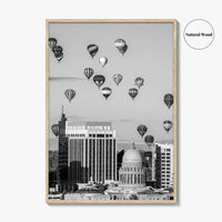 Boise Skyline Black and White Fine Art Photo Print, Idaho Capitol Balloons Poster