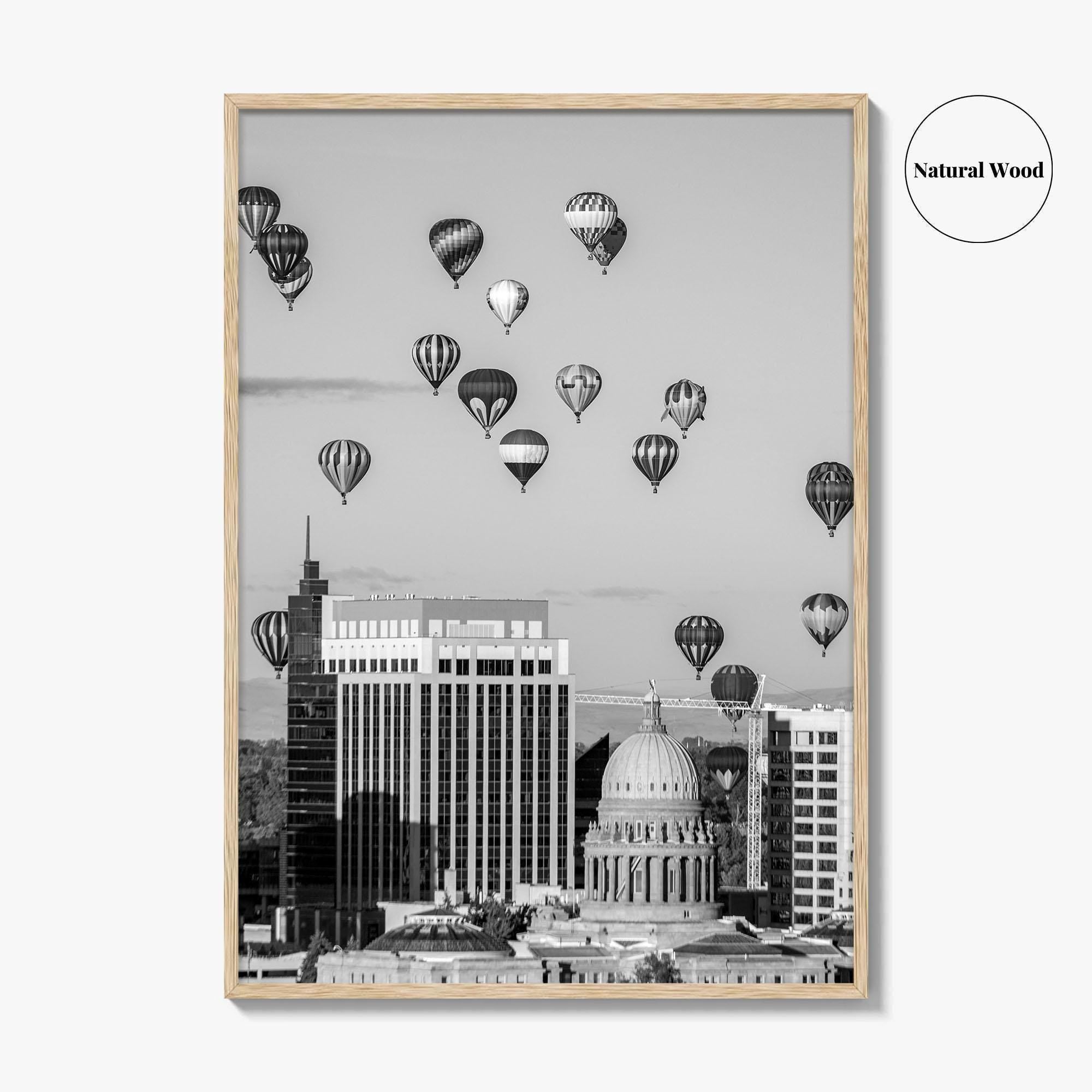 Boise Skyline Black and White Fine Art Photo Print, Idaho Capitol Balloons Poster