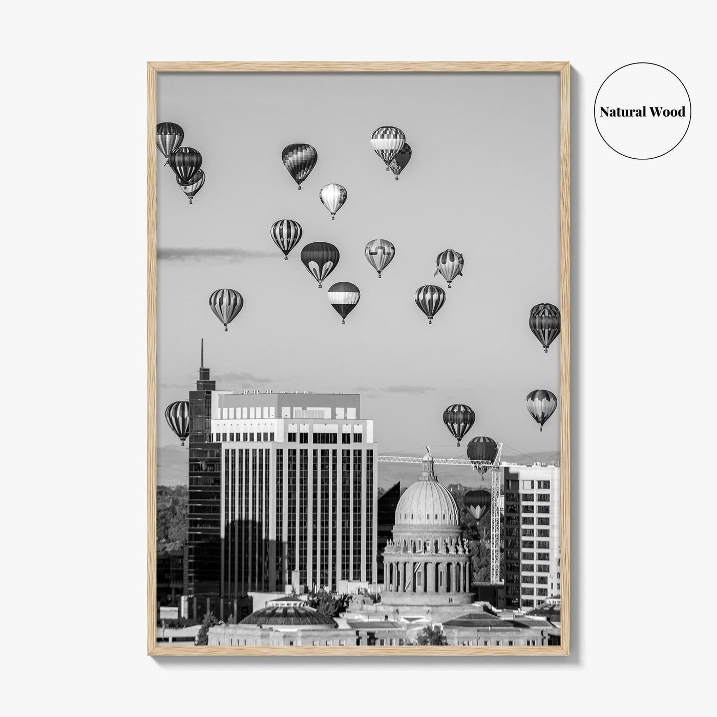 Boise Skyline Black and White Fine Art Photo Print, Idaho Capitol Balloons Poster