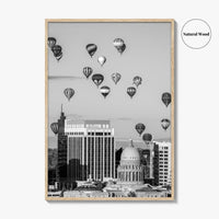 Boise Skyline Black and White Fine Art Photo Print, Idaho Capitol Balloons Poster