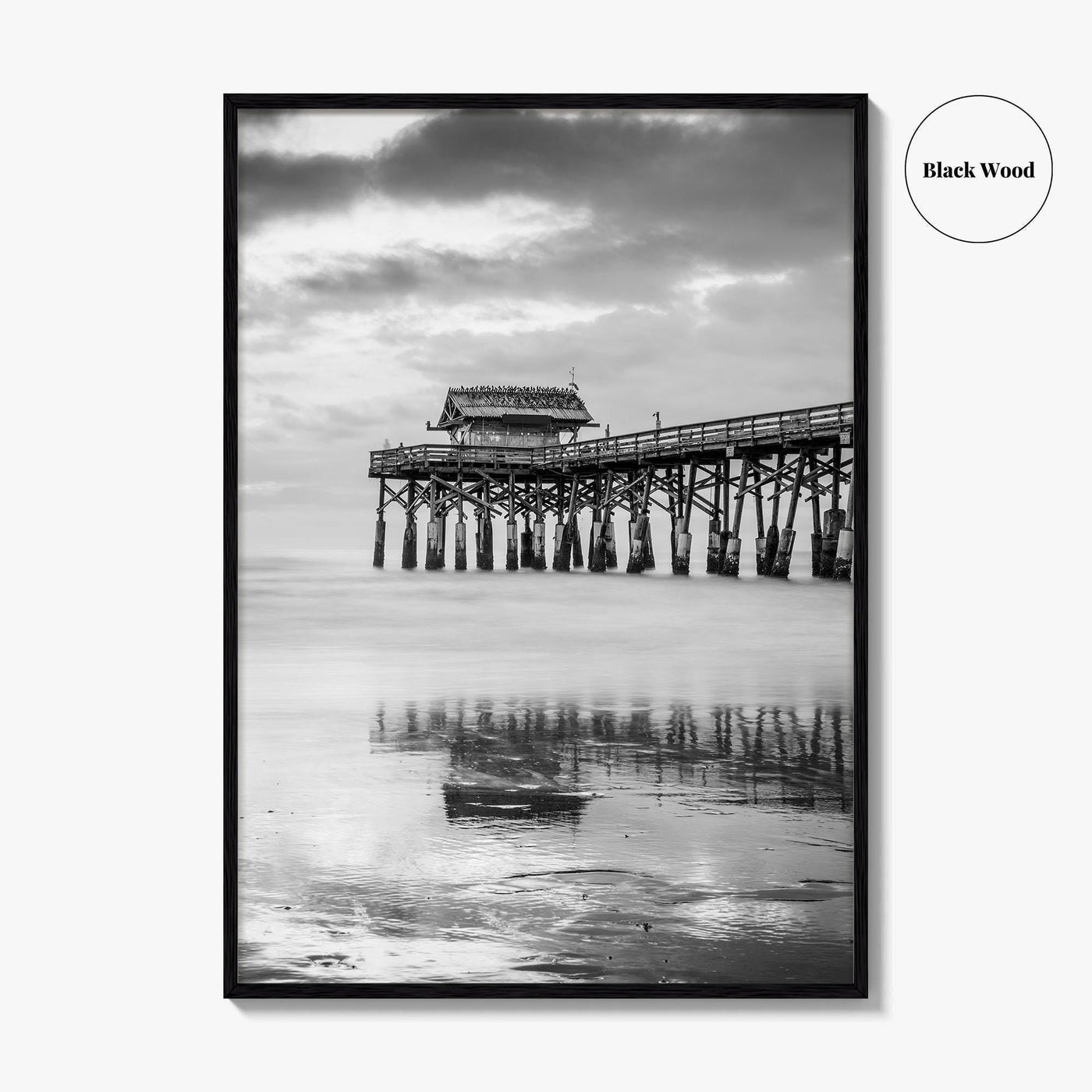 Cocoa Beach Black and White Fine Art Photo Print, Pier Florida Space Coast Poster