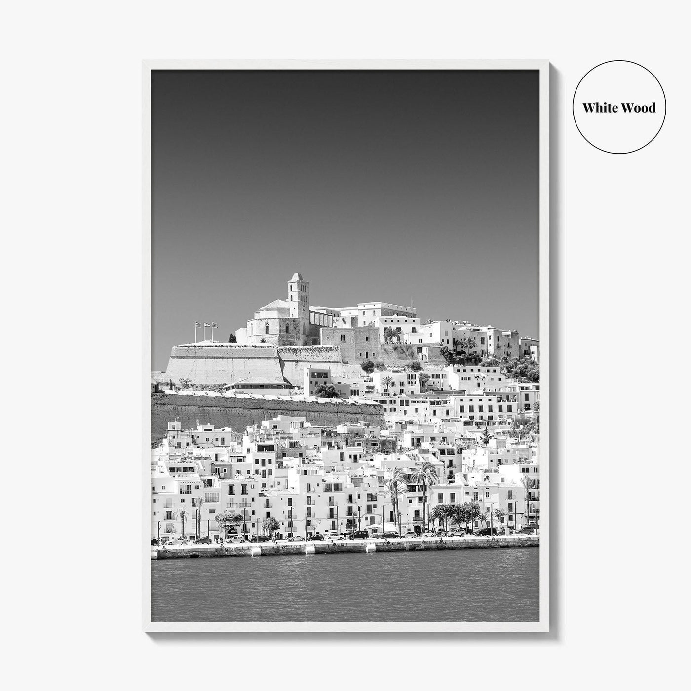 Ibiza Skyline Black and White Fine Art Photo Print, Balearic Islands Spain Poster