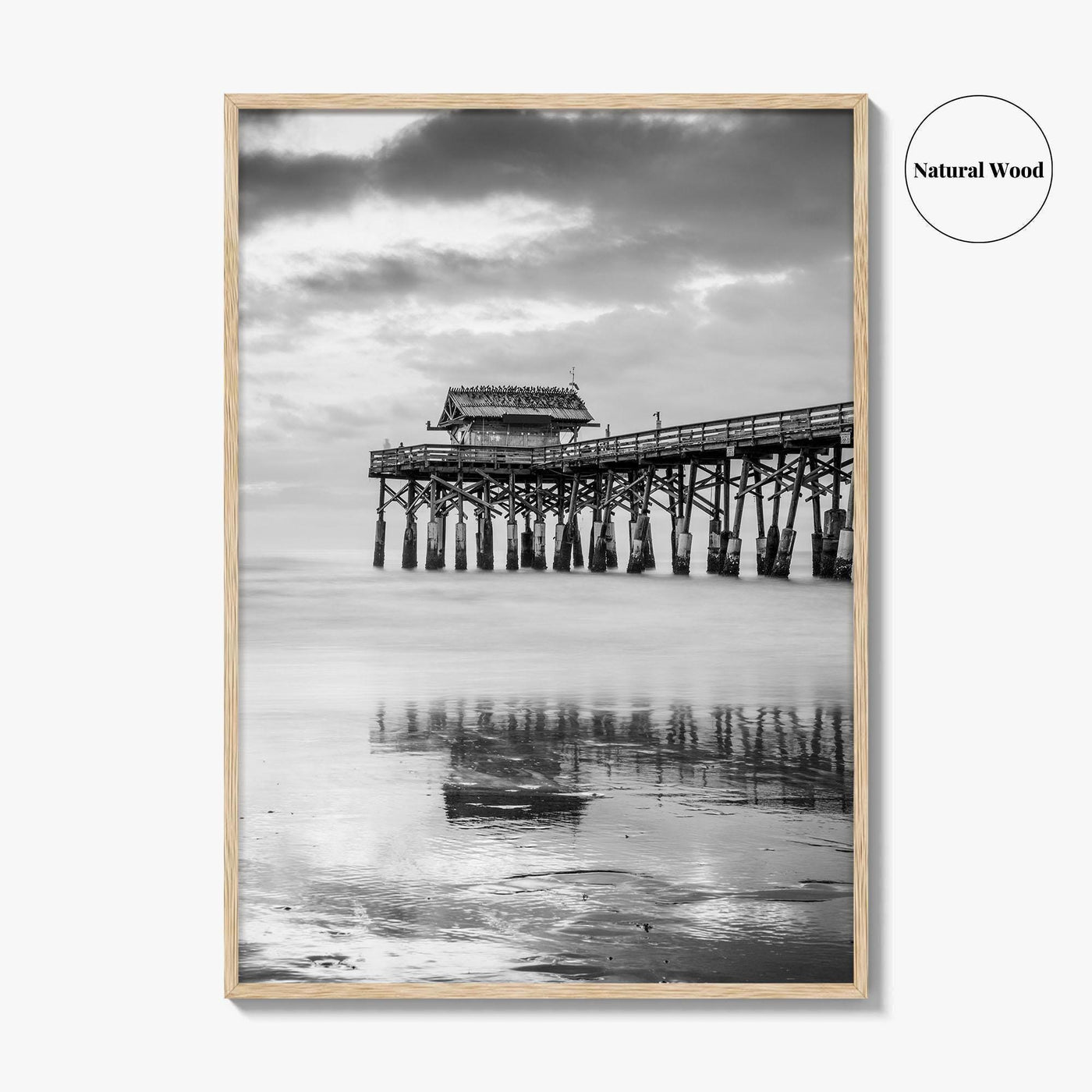 Cocoa Beach Black and White Fine Art Photo Print, Pier Florida Space Coast Poster