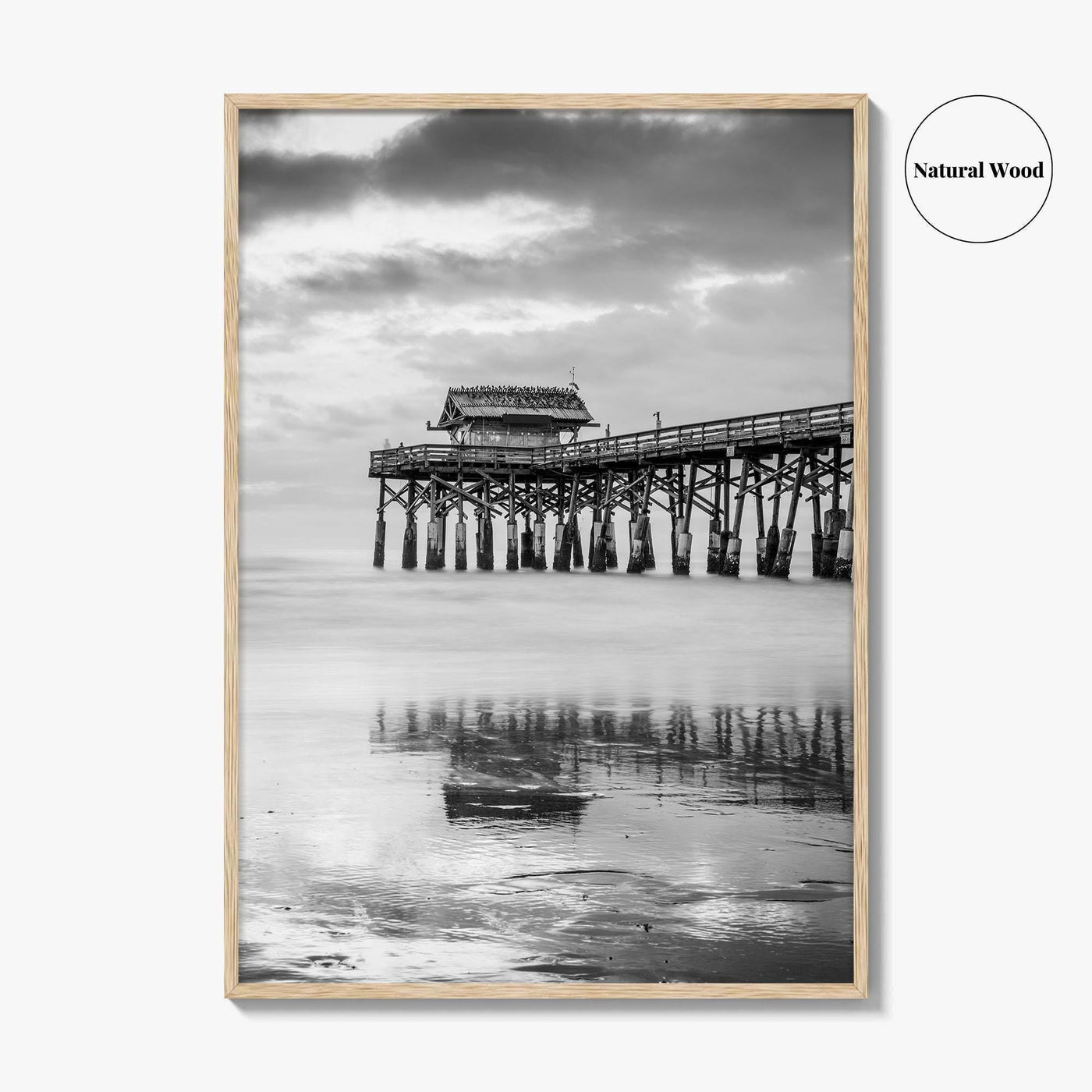 Cocoa Beach Black and White Fine Art Photo Print, Pier Florida Space Coast Poster
