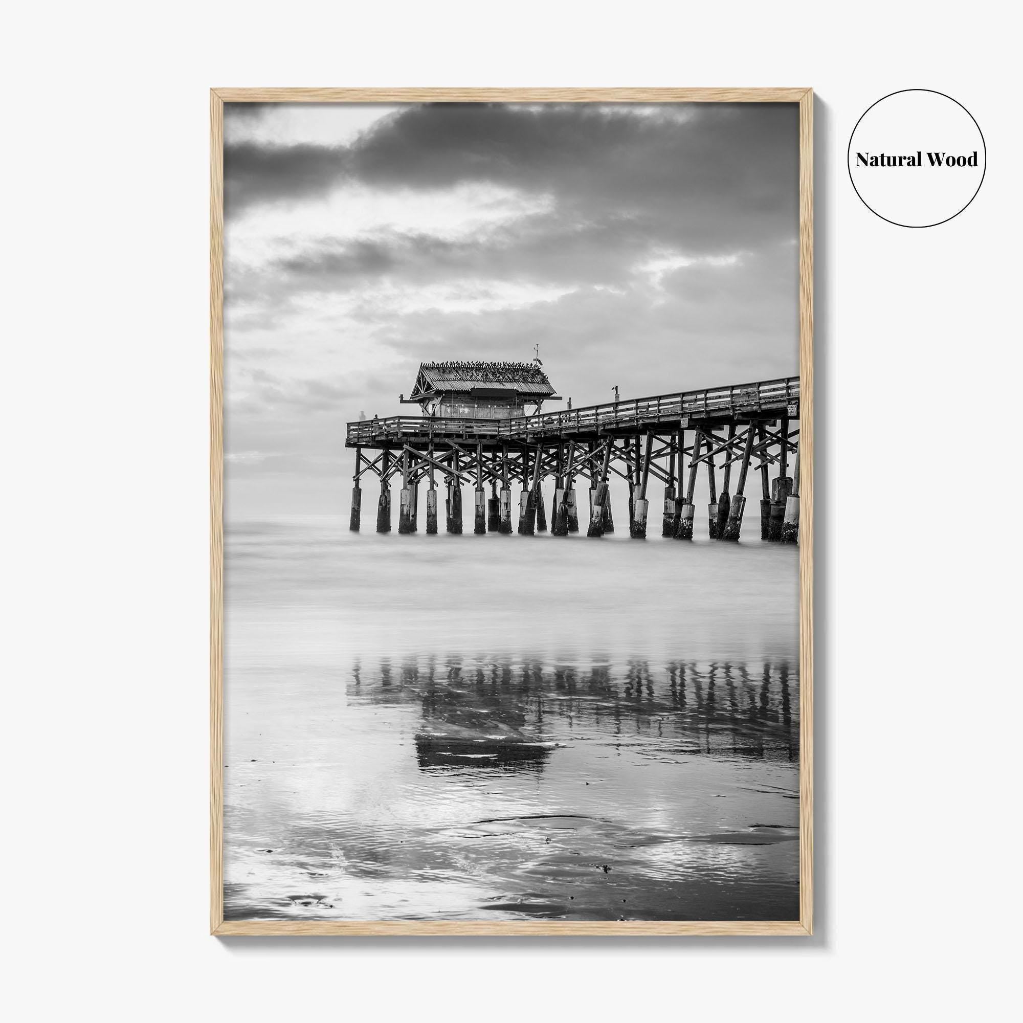 Cocoa Beach Black and White Fine Art Photo Print, Pier Florida Space Coast Poster