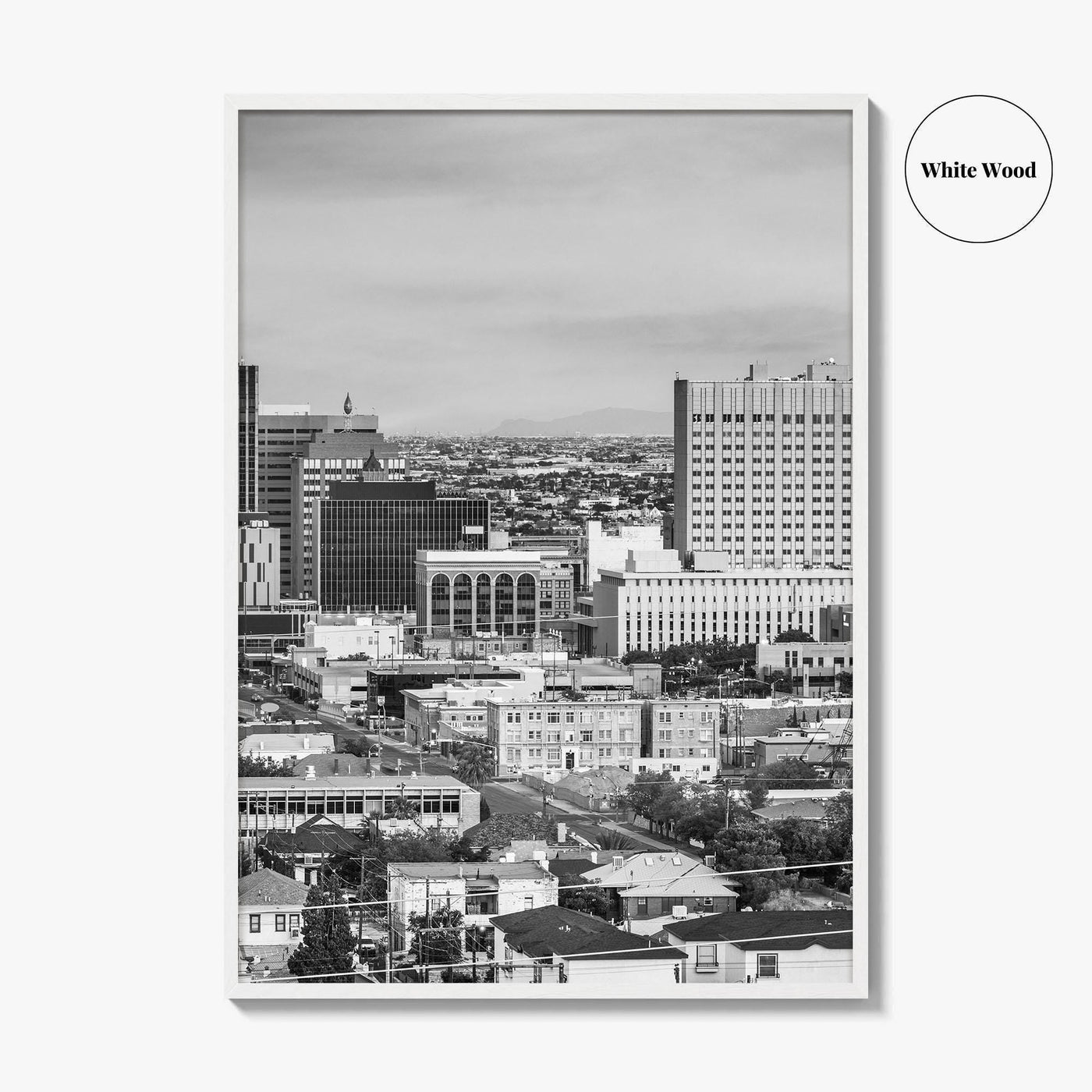 El Paso Skyline Black and White Fine Art Photo Print, Texas Juarez Mexico Poster