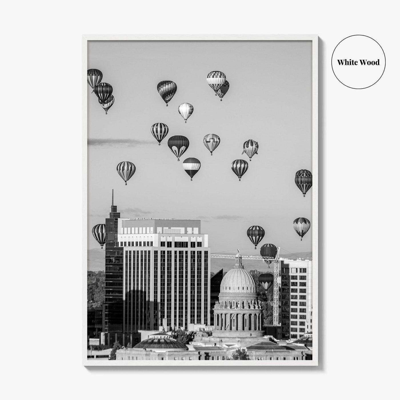 Boise Skyline Black and White Fine Art Photo Print, Idaho Capitol Balloons Poster