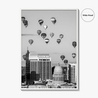 Boise Skyline Black and White Fine Art Photo Print, Idaho Capitol Balloons Poster