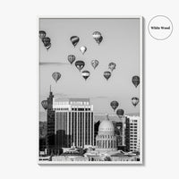 Boise Skyline Black and White Fine Art Photo Print, Idaho Capitol Balloons Poster