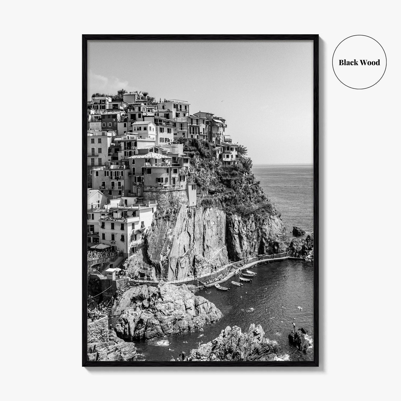 Manarola Black and White Fine Art Photo Print, Cinque Terre Italy Wall Decor Poster