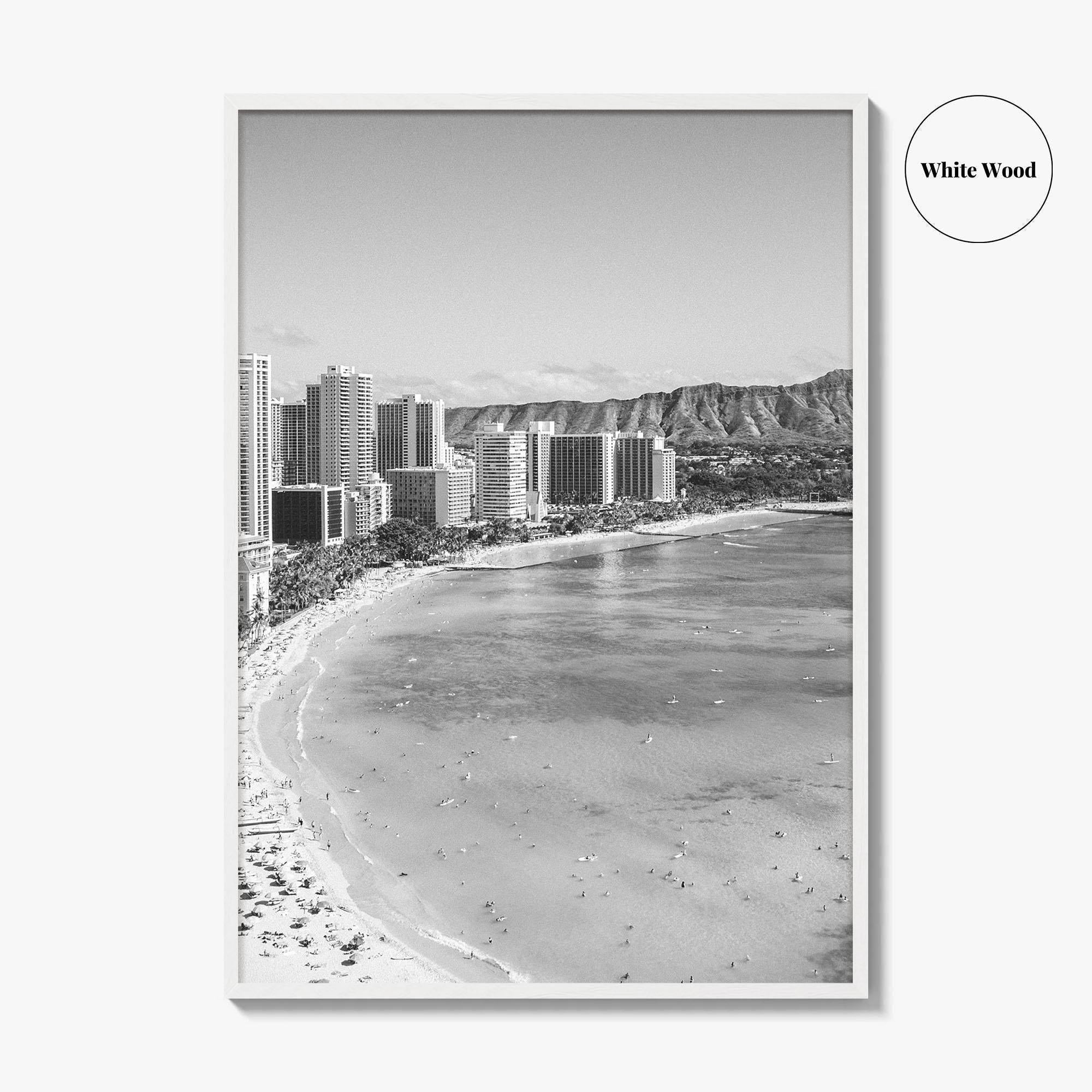 Honolulu Black and White Fine Art Photo Print, Diamond Head, Oahu Hawaii, USA