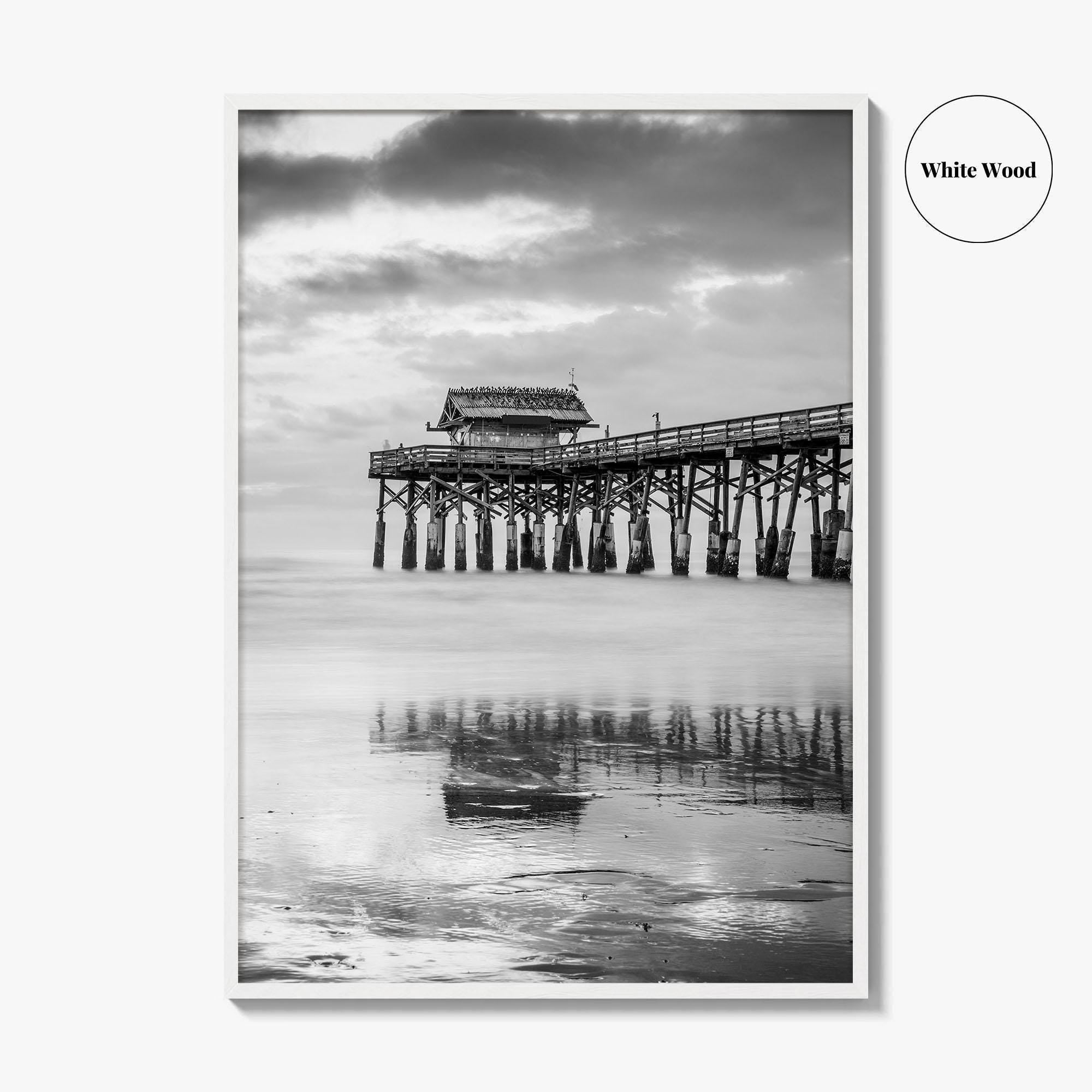 Cocoa Beach Black and White Fine Art Photo Print, Pier Florida Space Coast Poster