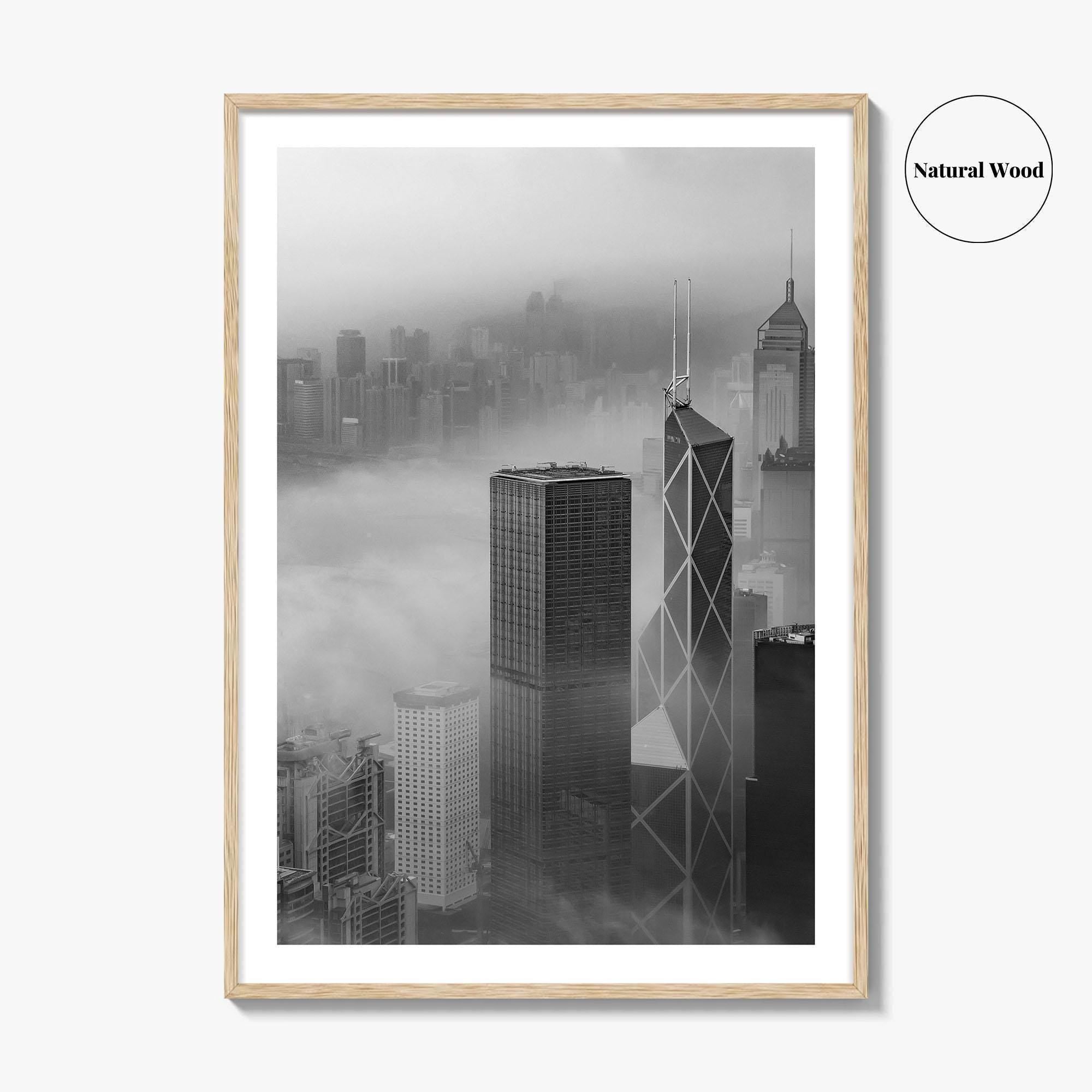 Hong Kong Skyline Black and White Fine Art Photo Print, Skyscraper, China Poster
