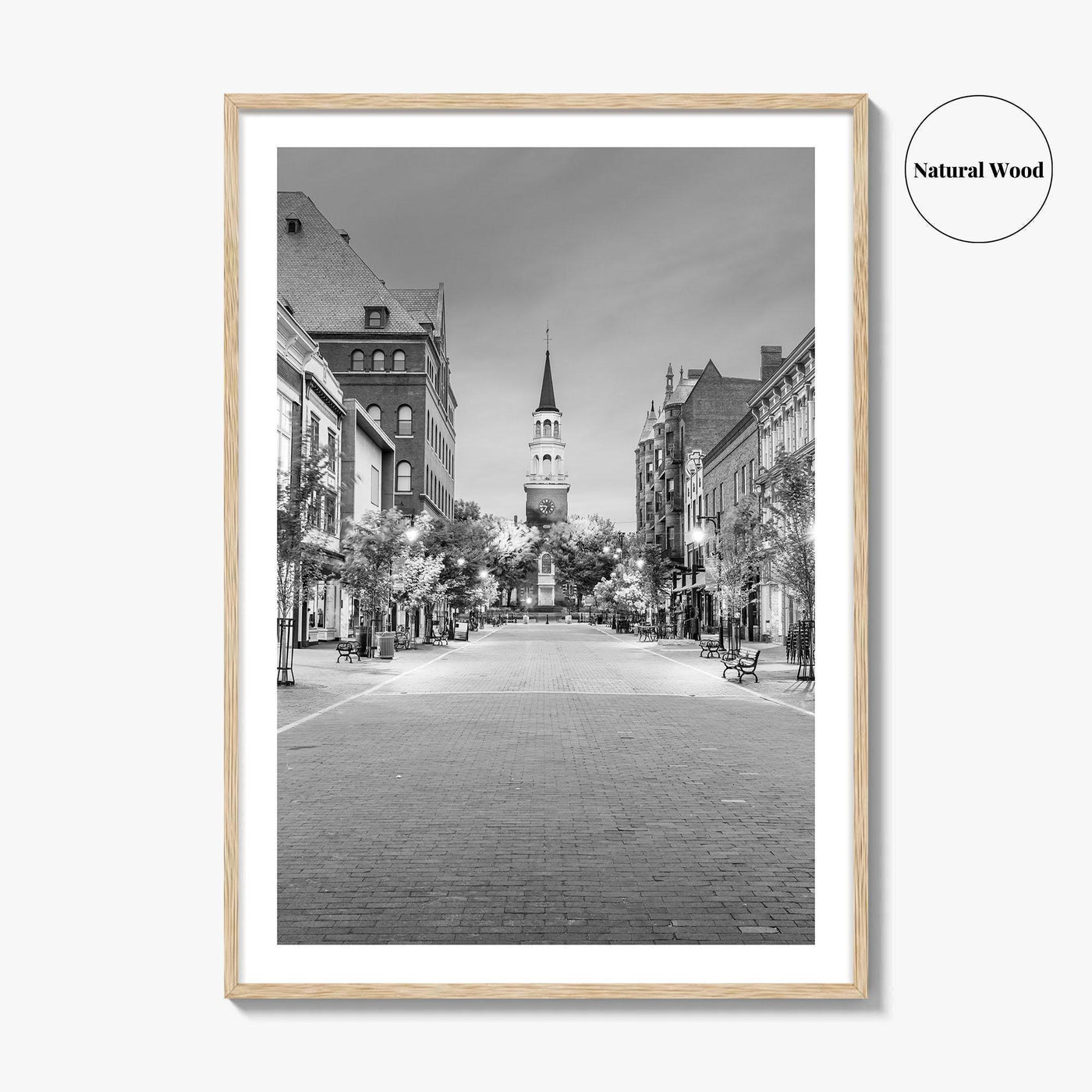 Burlington Black and White Fine Art Photo Print, Vermont, Church Street Marketplace, Poster