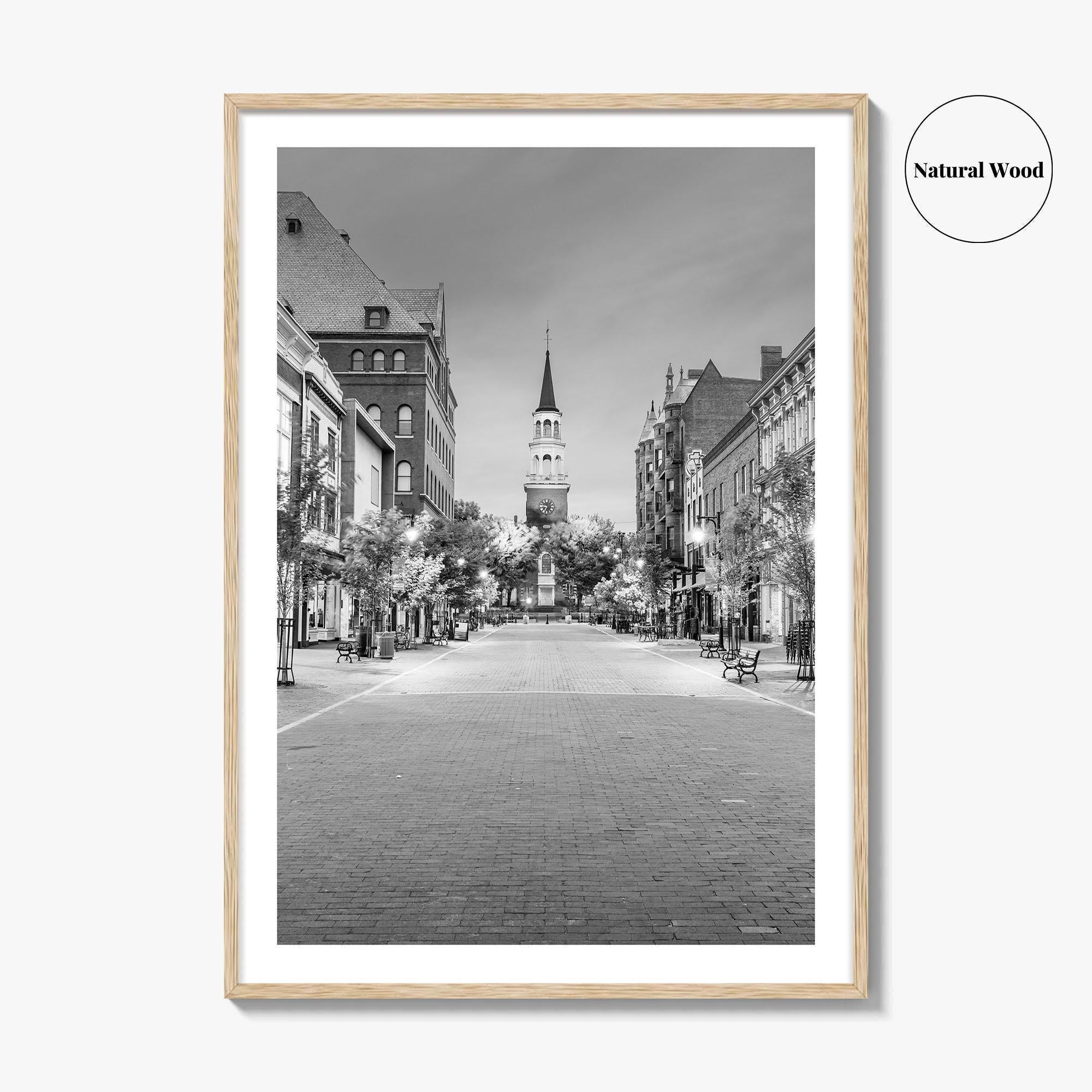 Burlington Black and White Fine Art Photo Print, Vermont, Church Street Marketplace, Poster