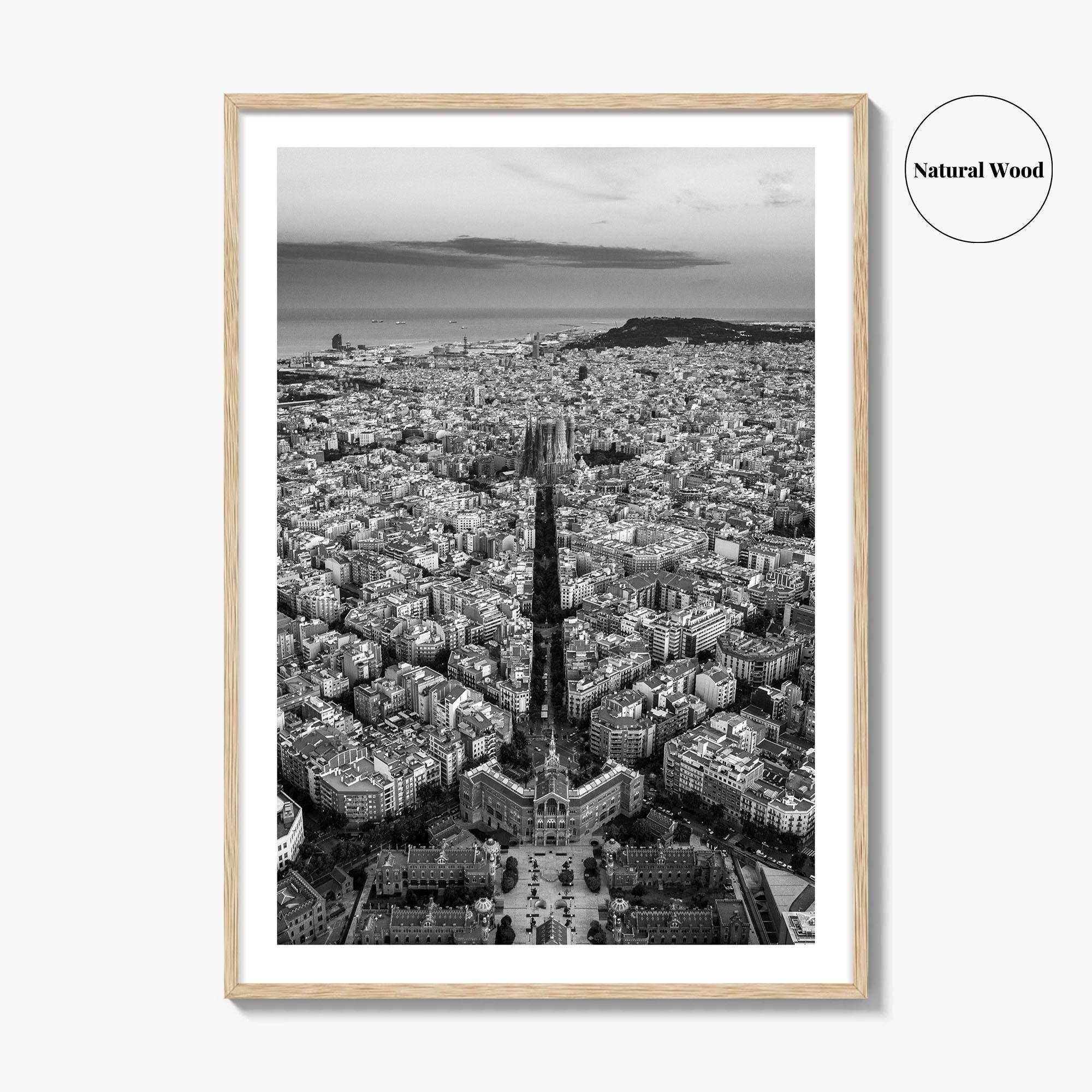 Barcelona Skyline Black and White Fine Art Photo Print, Catalonia Spain Poster