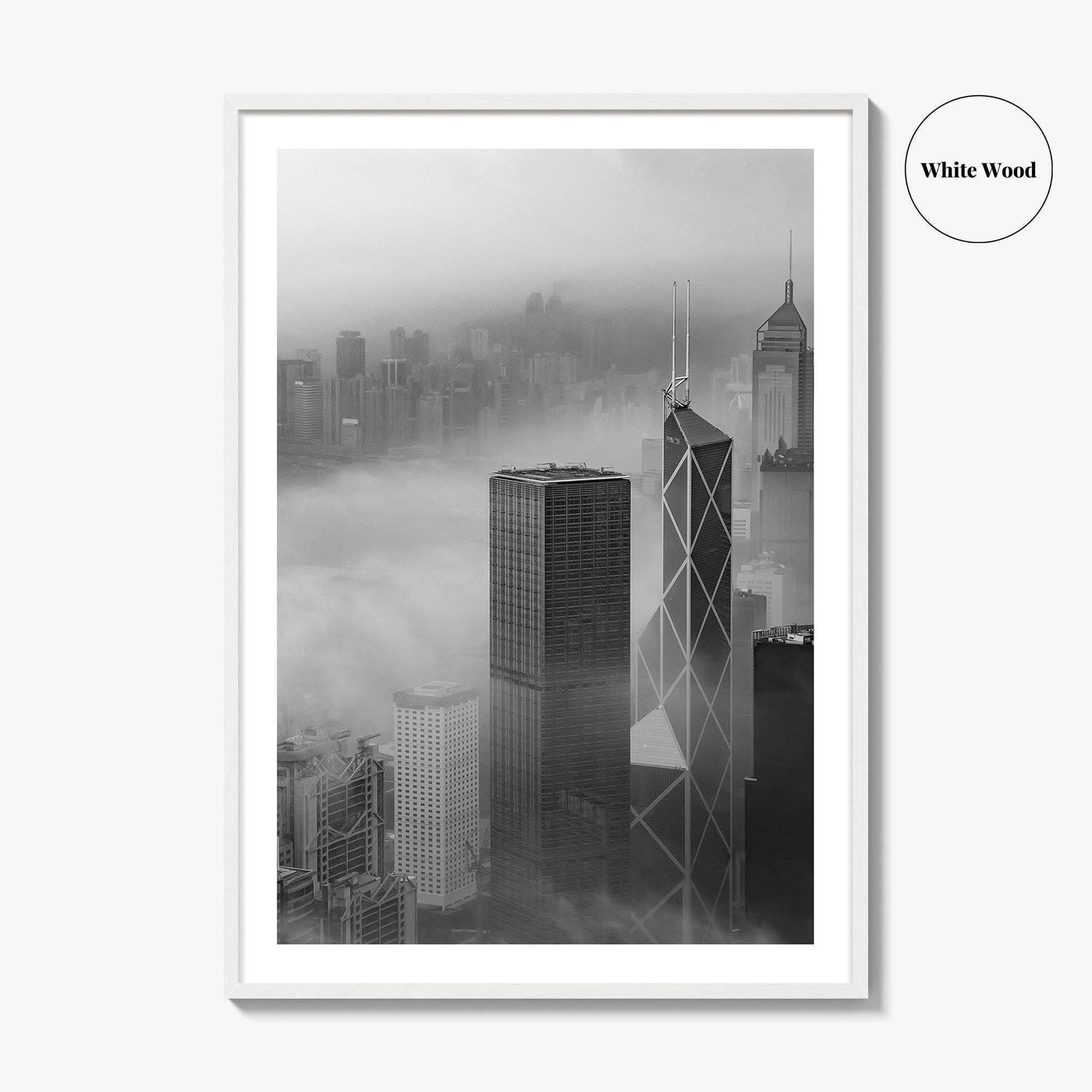 Hong Kong Skyline Black and White Fine Art Photo Print, Skyscraper, China Poster