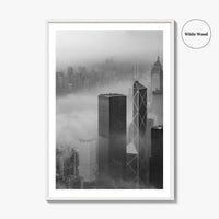 Hong Kong Skyline Black and White Fine Art Photo Print, Skyscraper, China Poster