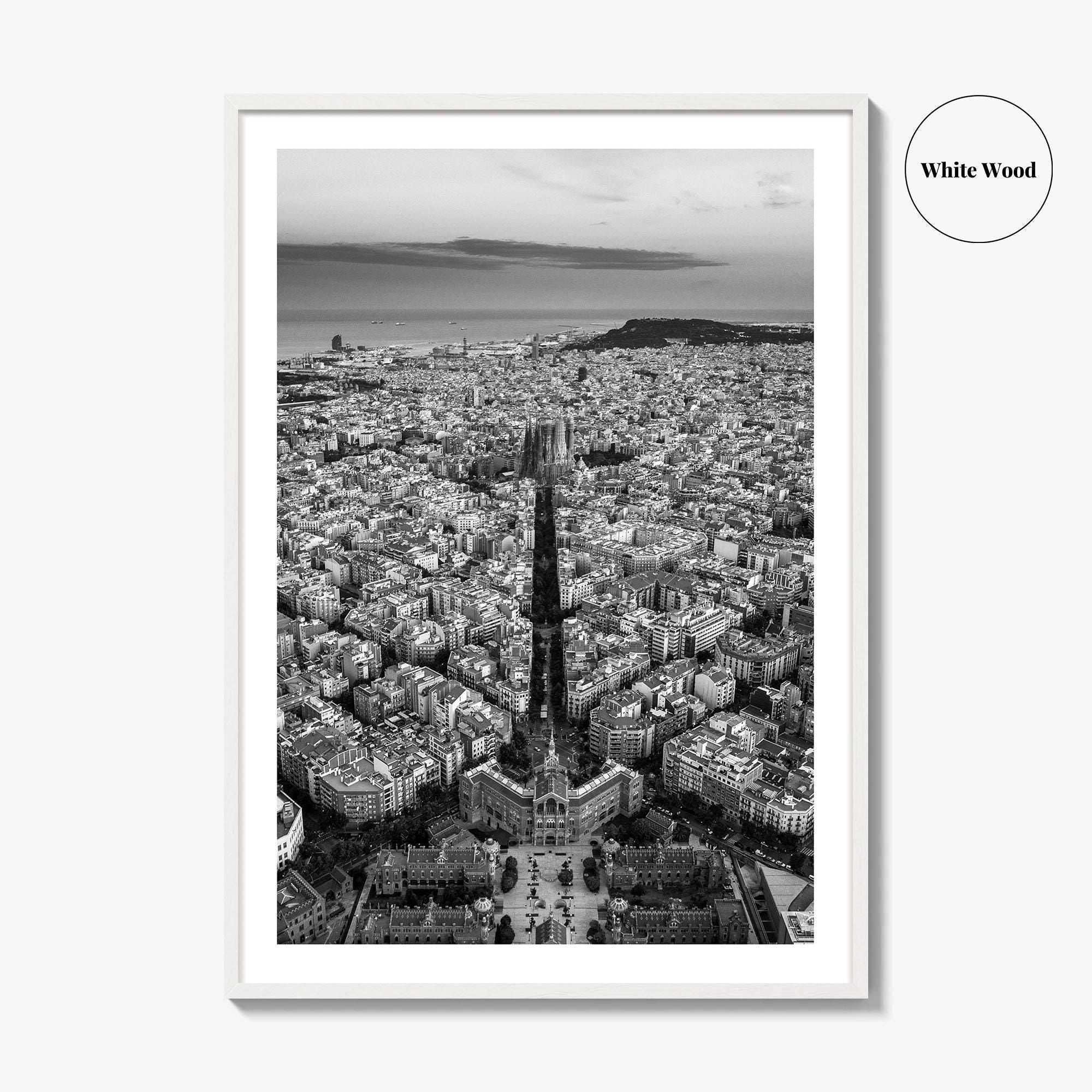 Barcelona Skyline Black and White Fine Art Photo Print, Catalonia Spain Poster