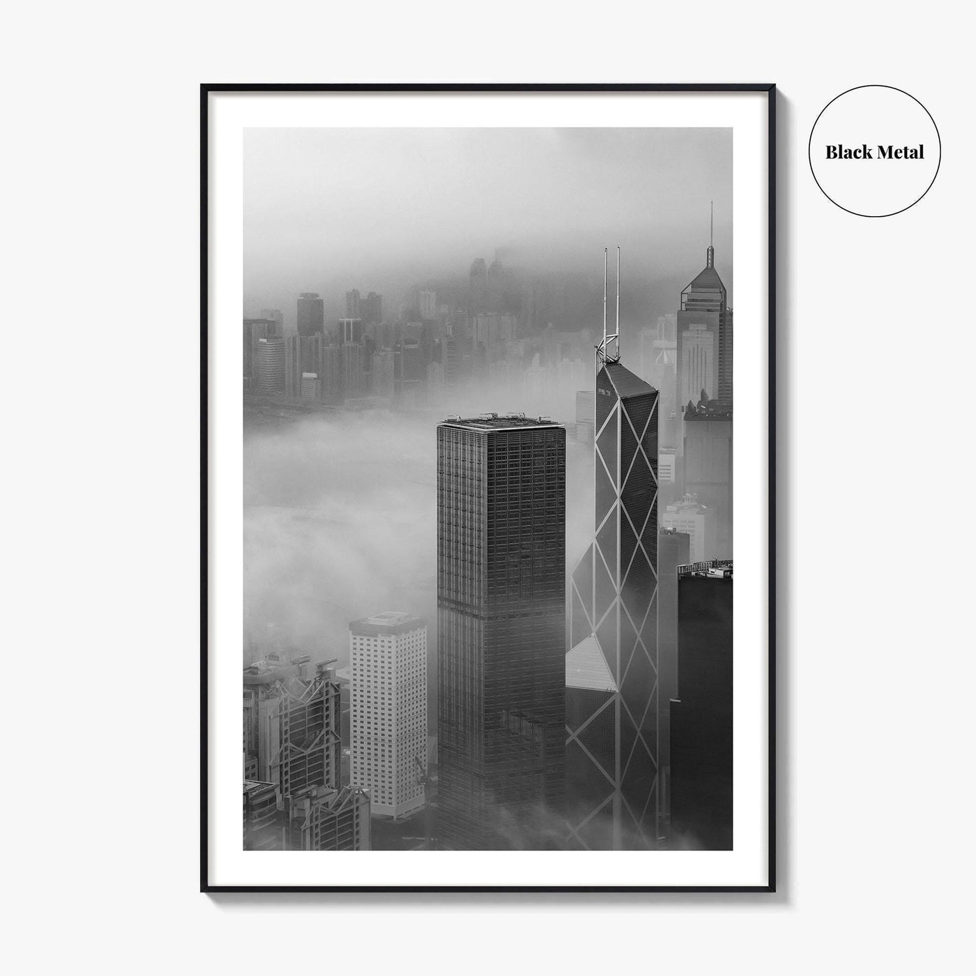 Hong Kong Skyline Black and White Fine Art Photo Print, Skyscraper, China Poster