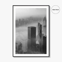 Hong Kong Skyline Black and White Fine Art Photo Print, Skyscraper, China Poster
