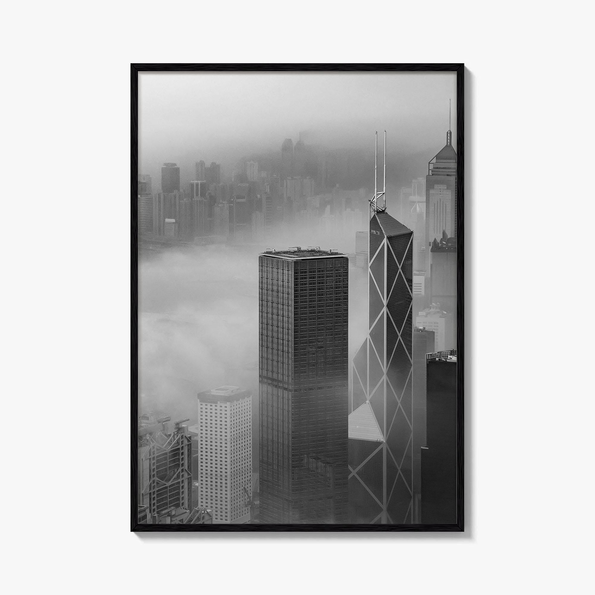 Hong Kong Skyline Black and White Fine Art Photo Print, Skyscraper, China Poster