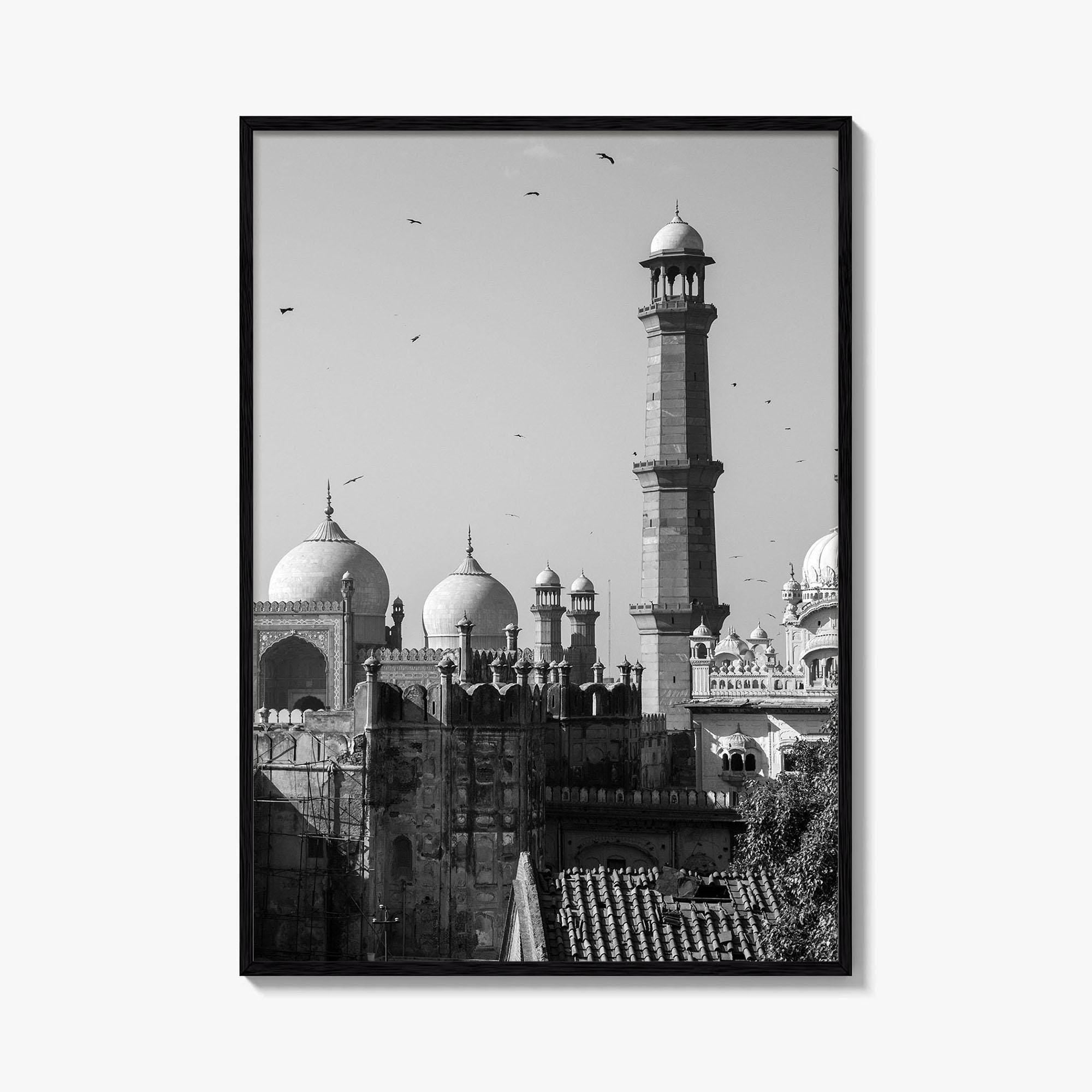 Lahore Black and White Fine Art Photo Print, Badshahi Mosque, Pakistan Wall Decor Poster
