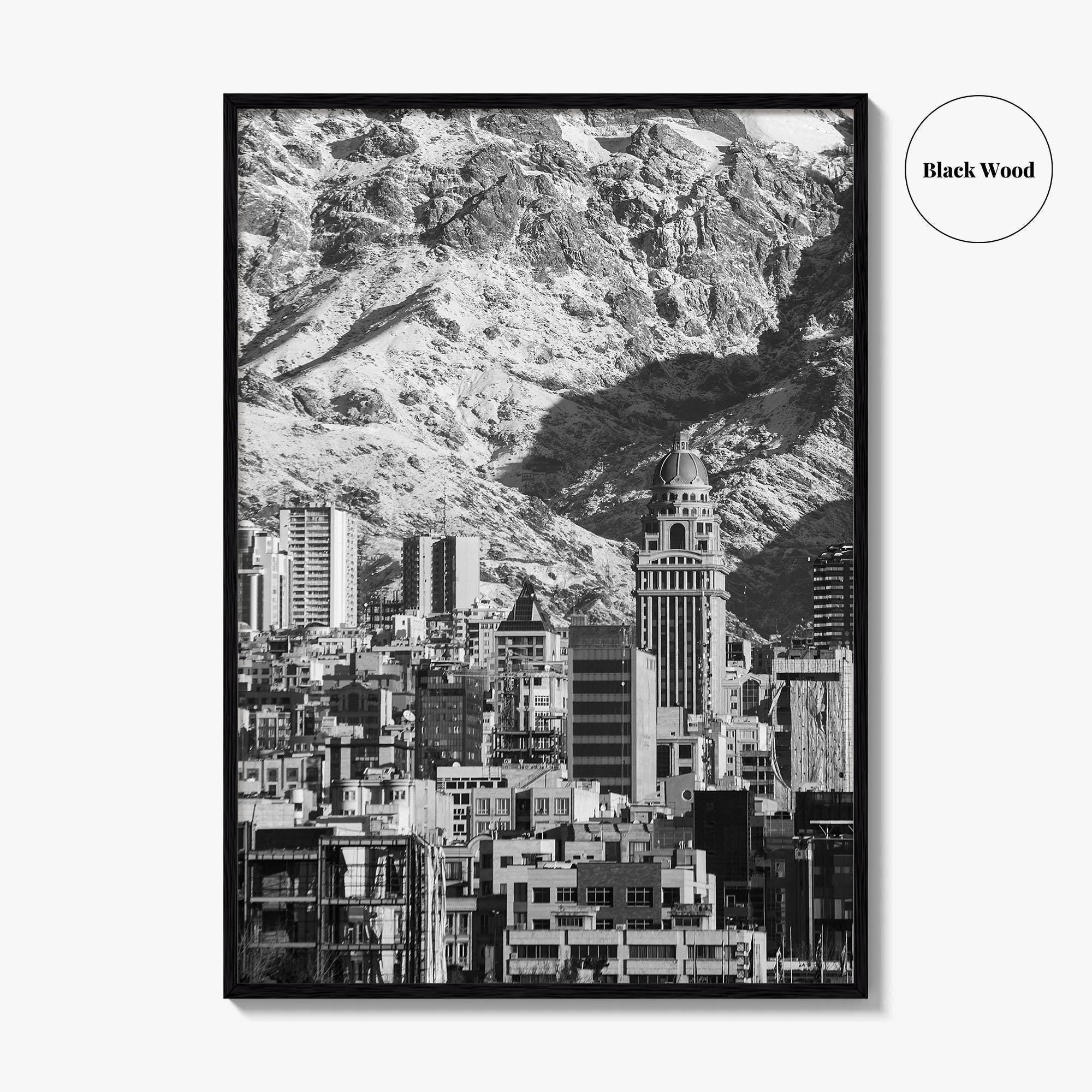 Tehran Black and White Fine Art Photo Print, Iran Wall Decor, Alborz Mountains Poster