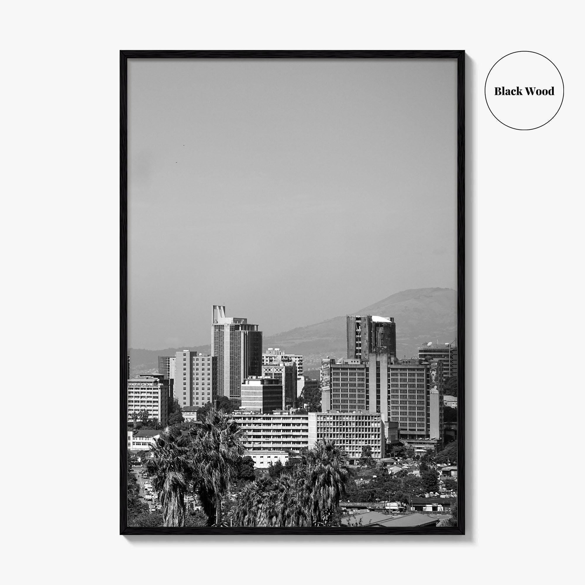 Addis Ababa Skyline Black and White Fine Art Photo Print, Ethiopia Wall Decor Poster