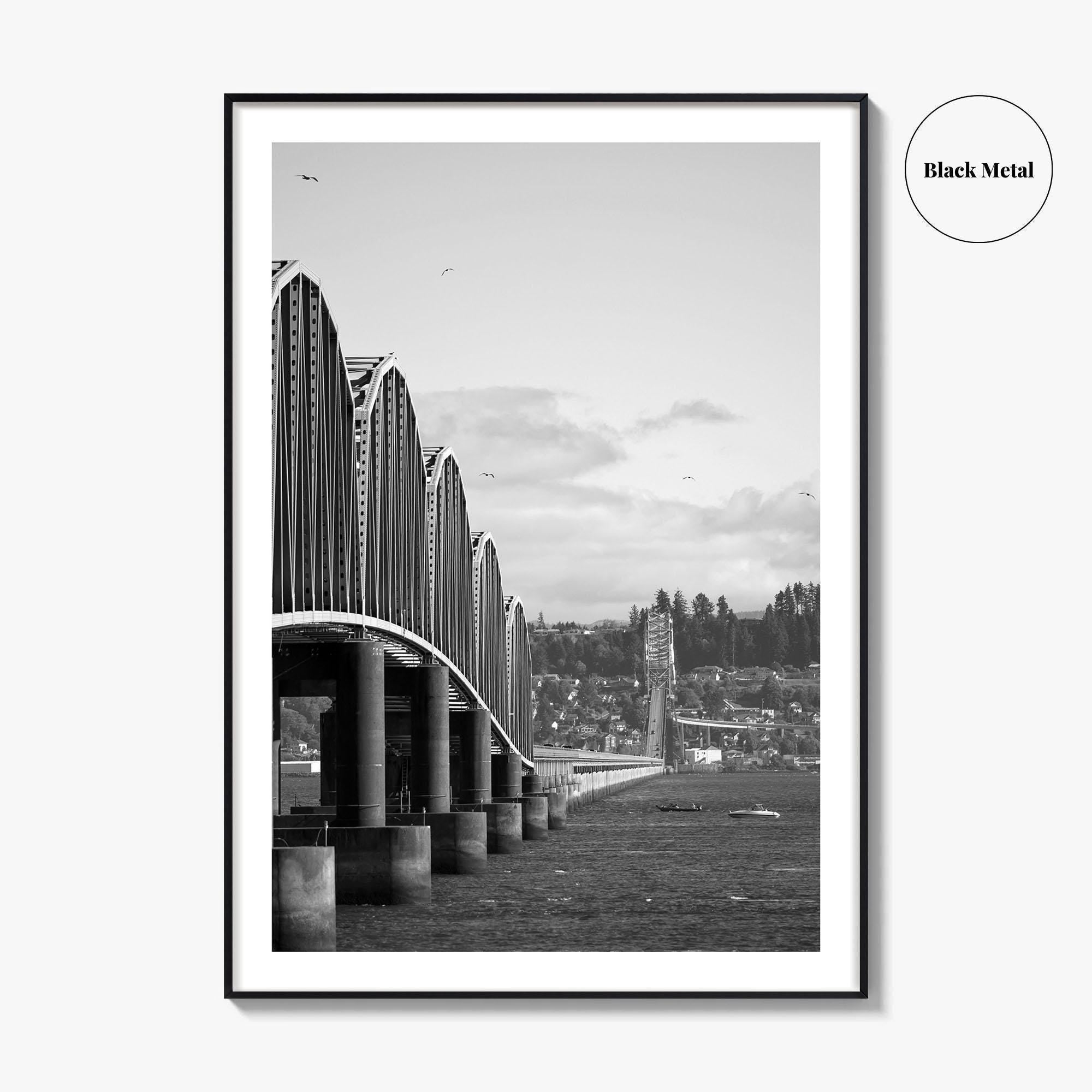 Astoria Black and White Fine Art Photo Print, Columbia River Bridge Oregon Poster