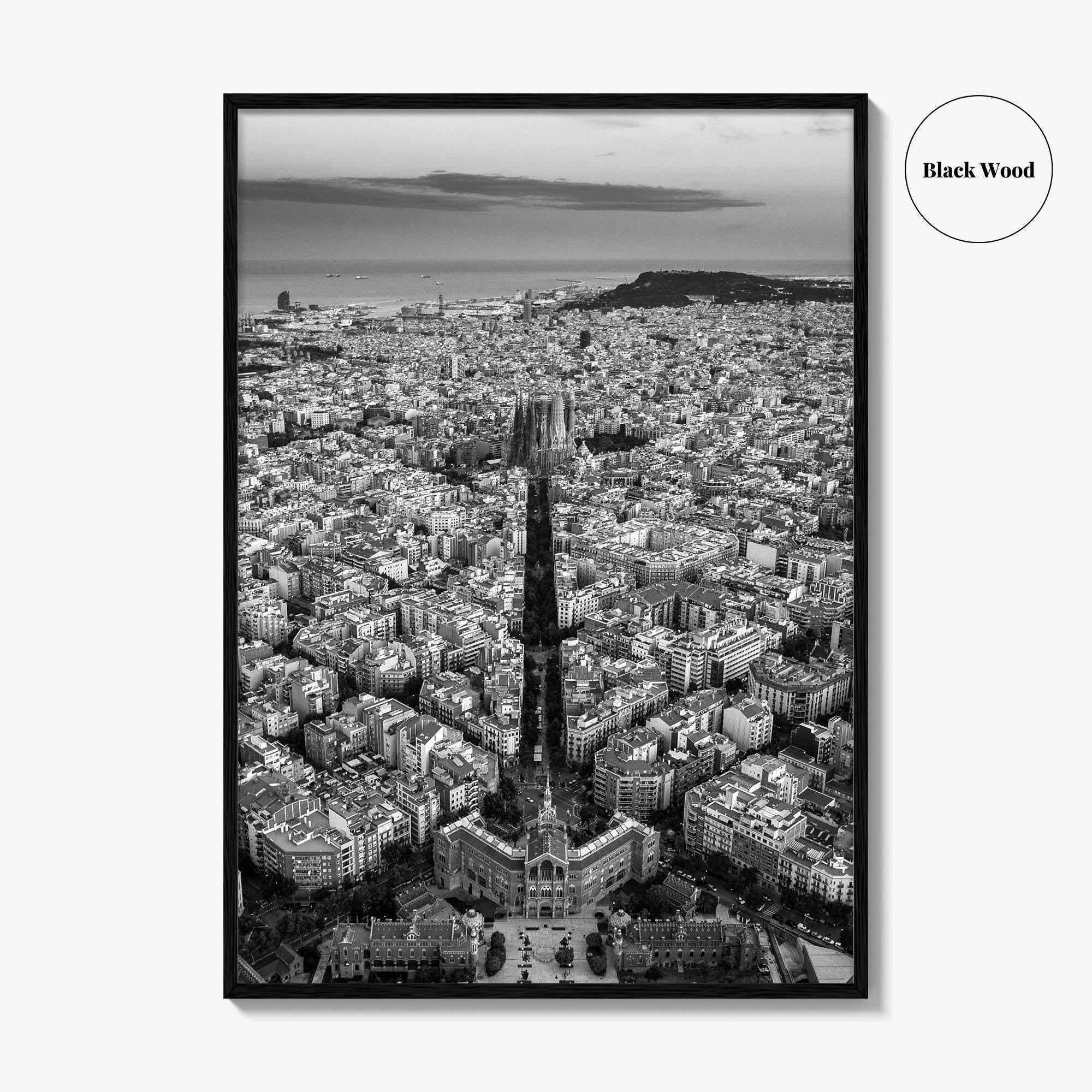 Barcelona Skyline Black and White Fine Art Photo Print, Catalonia Spain Poster