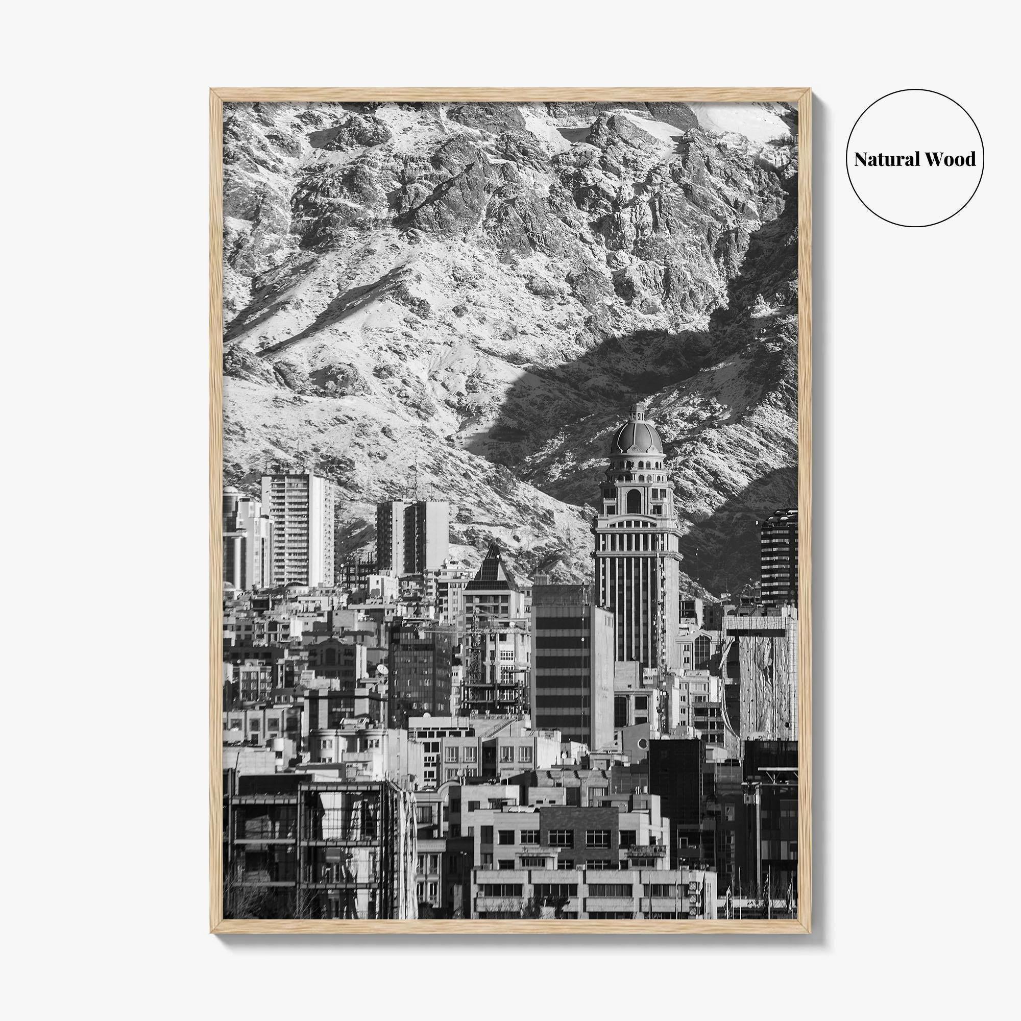 Tehran Black and White Fine Art Photo Print, Iran Wall Decor, Alborz Mountains Poster