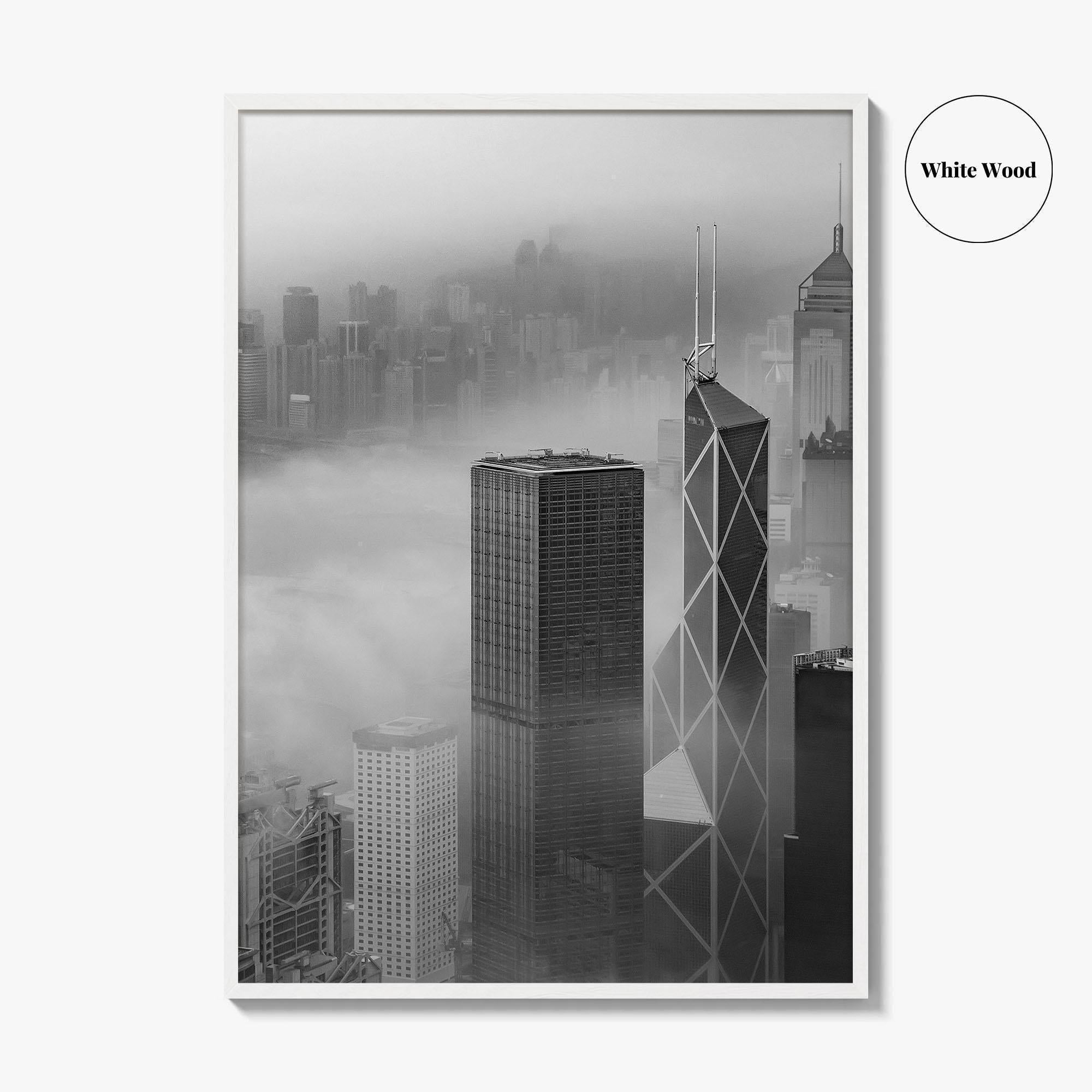 Hong Kong Skyline Black and White Fine Art Photo Print, Skyscraper, China Poster