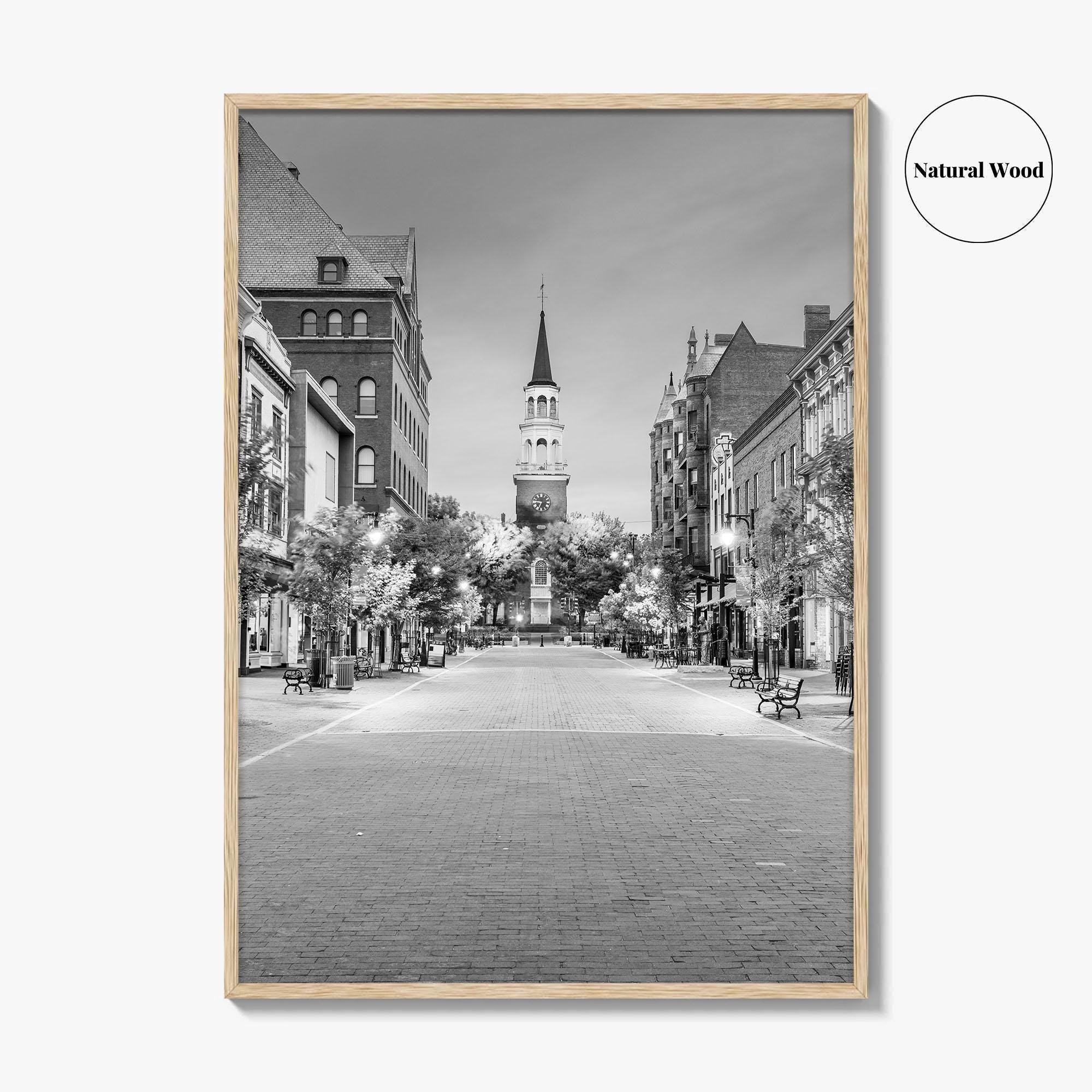 Burlington Black and White Fine Art Photo Print, Vermont, Church Street Marketplace, Poster
