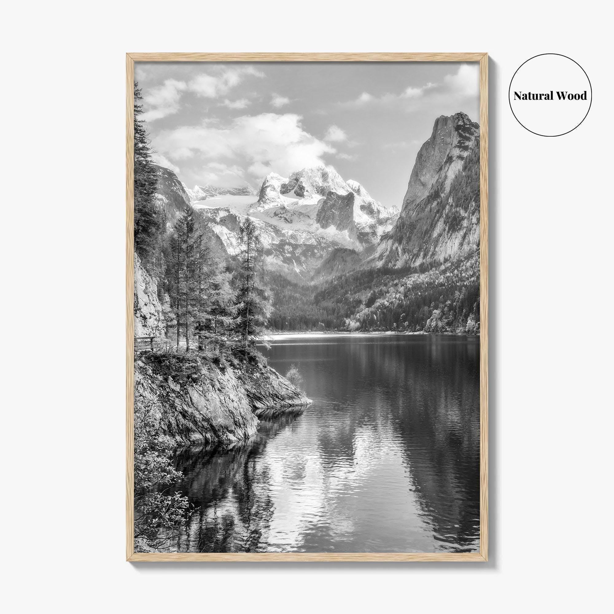 Gosausee Black and White Fine Art Photo Print, Dachstein Glacier Austrian Alps Poster