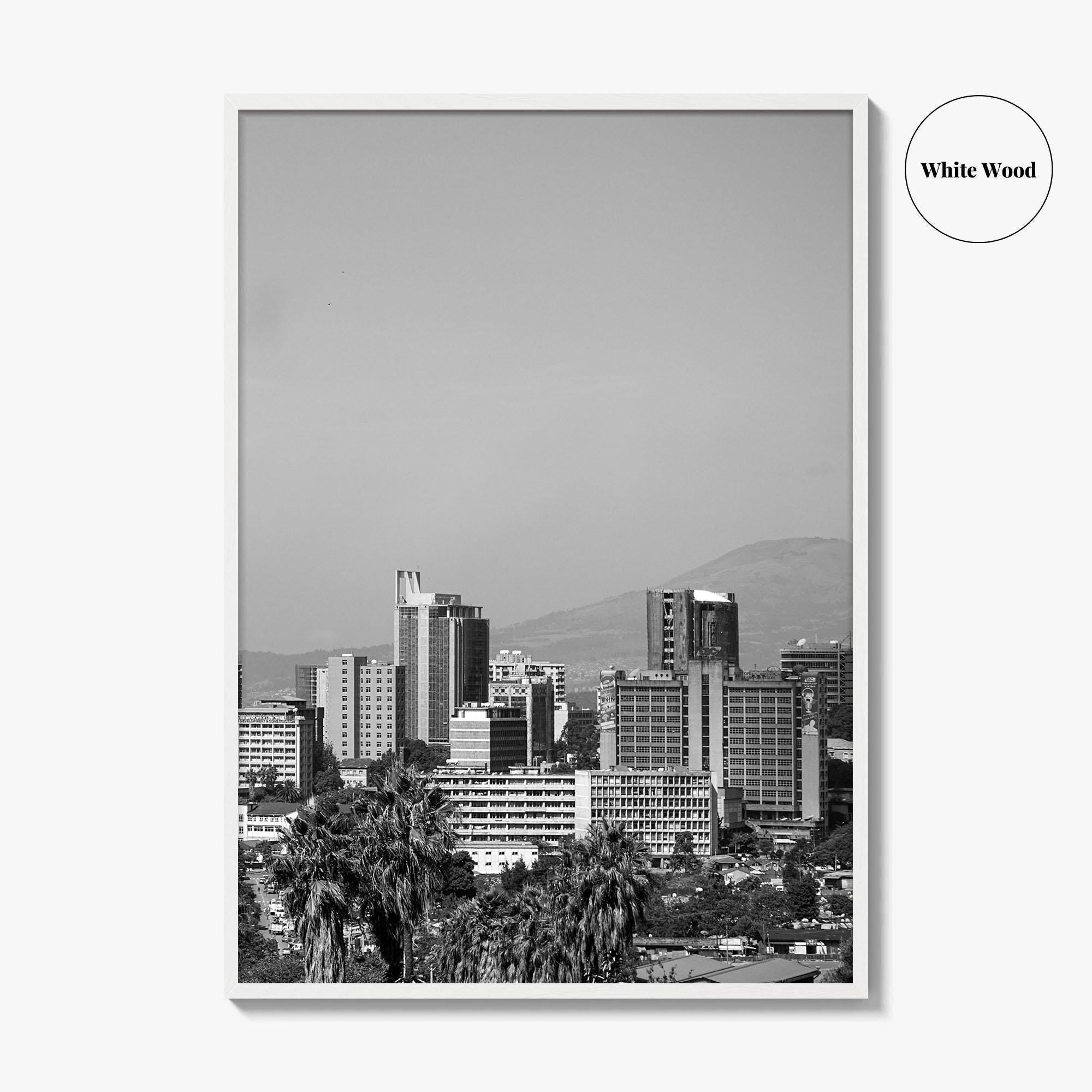 Addis Ababa Skyline Black and White Fine Art Photo Print, Ethiopia Wall Decor Poster