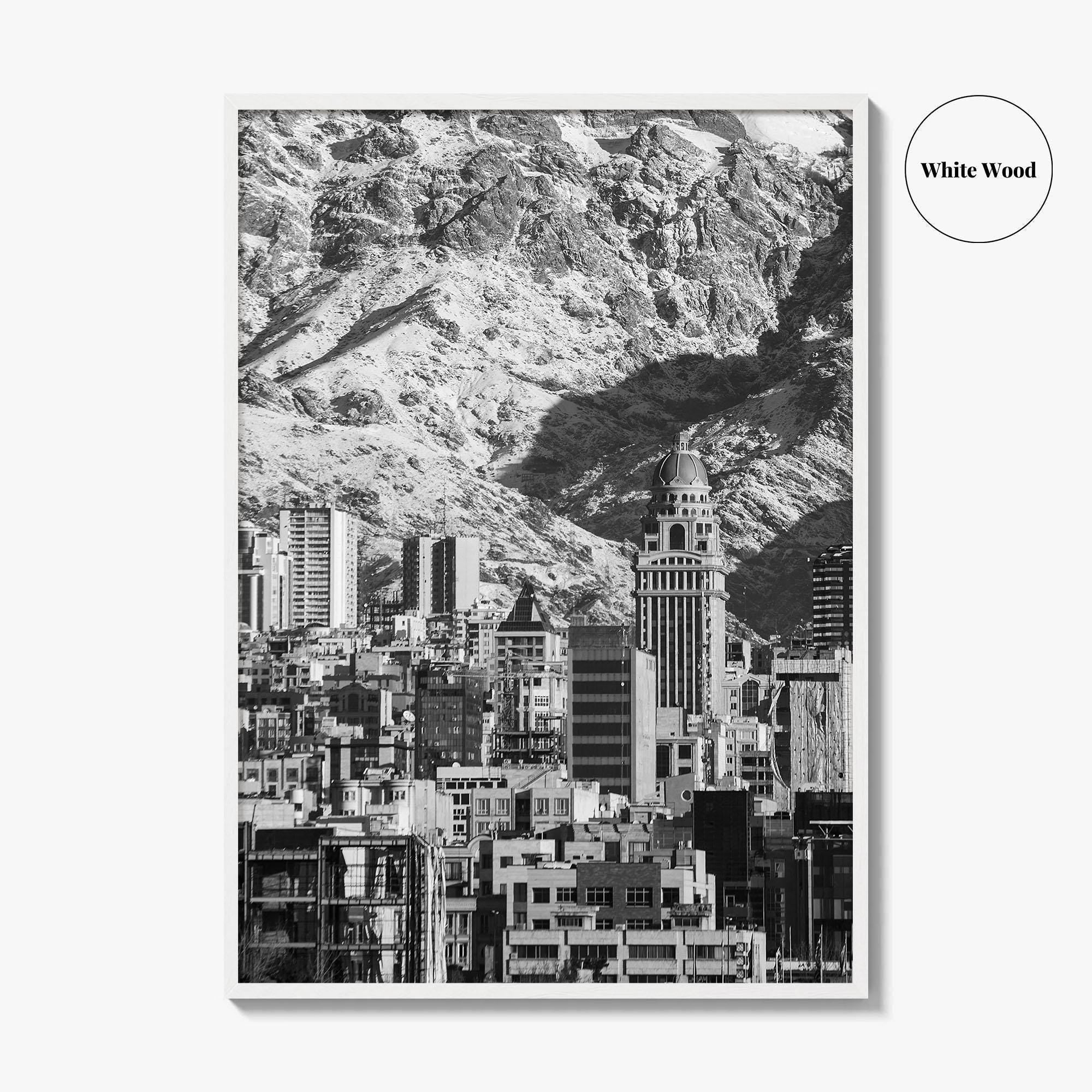 Tehran Black and White Fine Art Photo Print, Iran Wall Decor, Alborz Mountains Poster