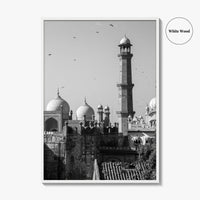 Lahore Black and White Fine Art Photo Print, Badshahi Mosque, Pakistan Wall Decor Poster