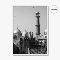 Lahore Black and White Fine Art Photo Print, Badshahi Mosque, Pakistan Wall Decor Poster