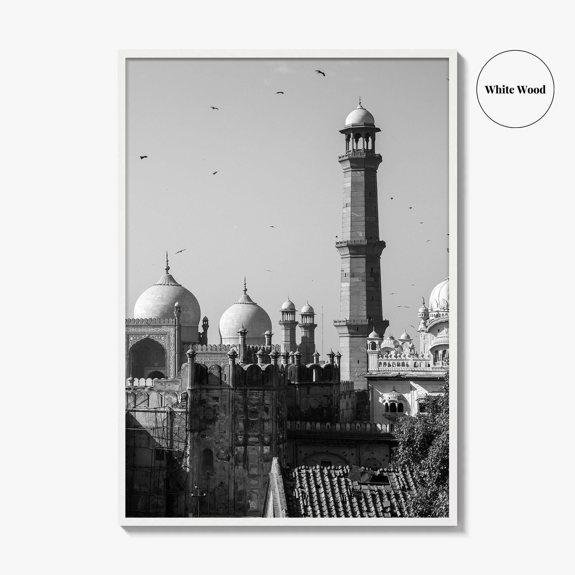 Lahore Black and White Fine Art Photo Print, Badshahi Mosque, Pakistan Wall Decor Poster