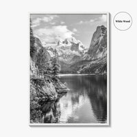 Gosausee Black and White Fine Art Photo Print, Dachstein Glacier Austrian Alps Poster