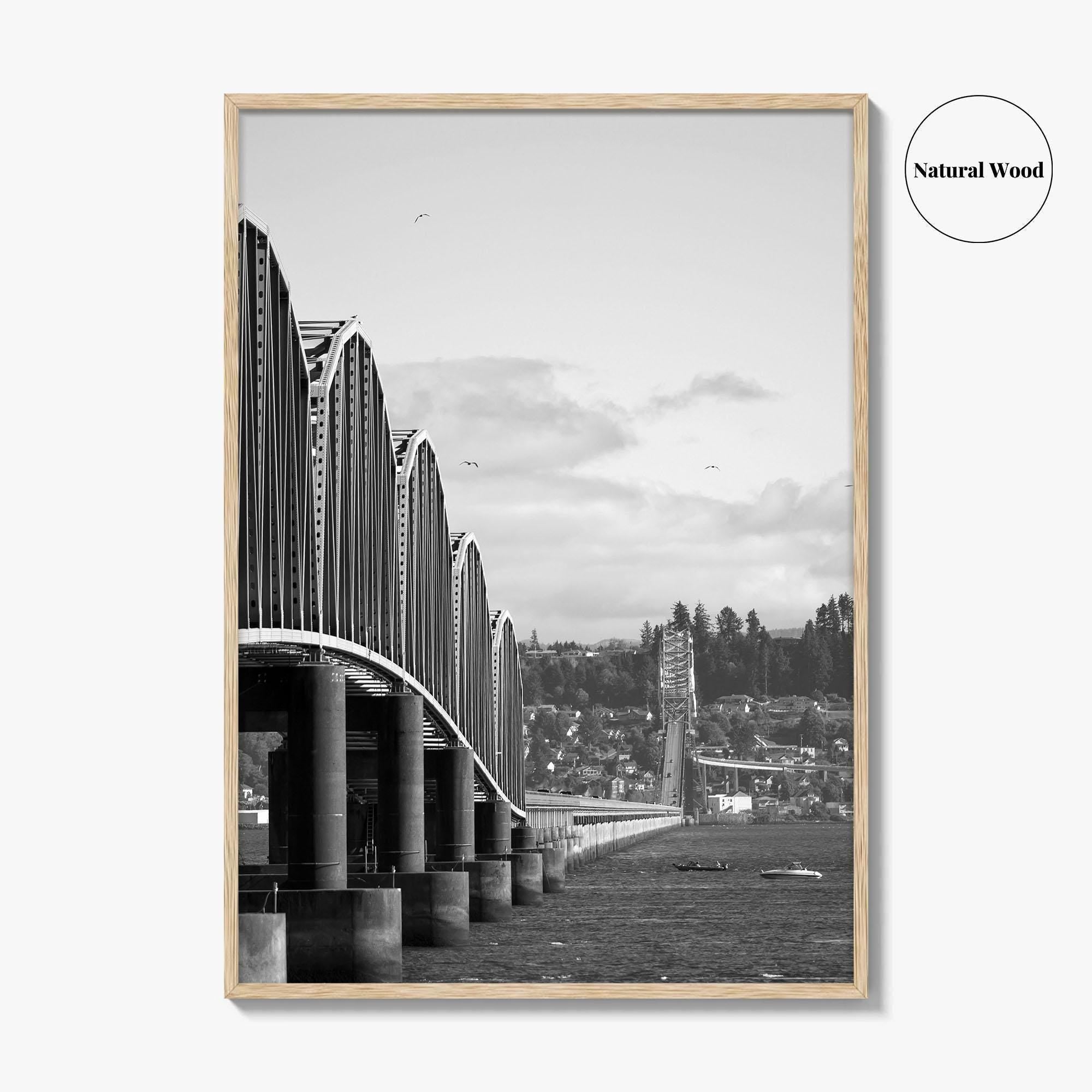 Astoria Black and White Fine Art Photo Print, Columbia River Bridge Oregon Poster